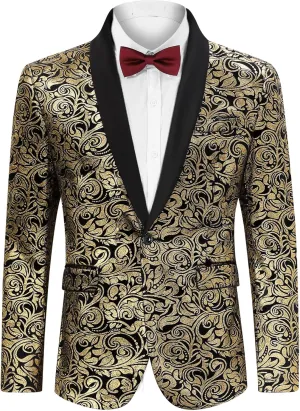 TURETRENDY Mens Floral Tuxedo Suit Jacket Stylish Dinner Blazer Jackets for Wedding Party Prom