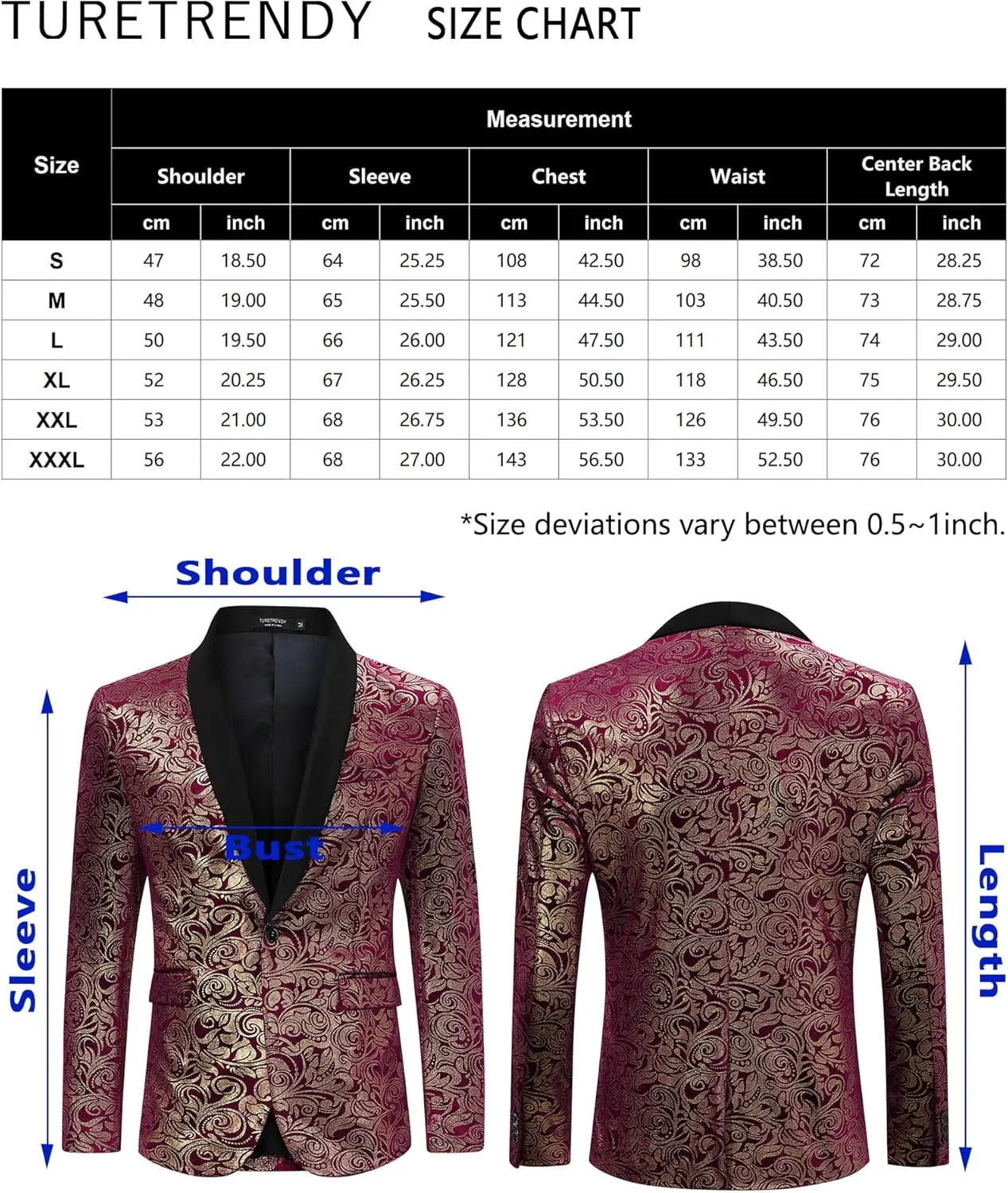 TURETRENDY Mens Floral Tuxedo Suit Jacket Stylish Dinner Blazer Jackets for Wedding Party Prom