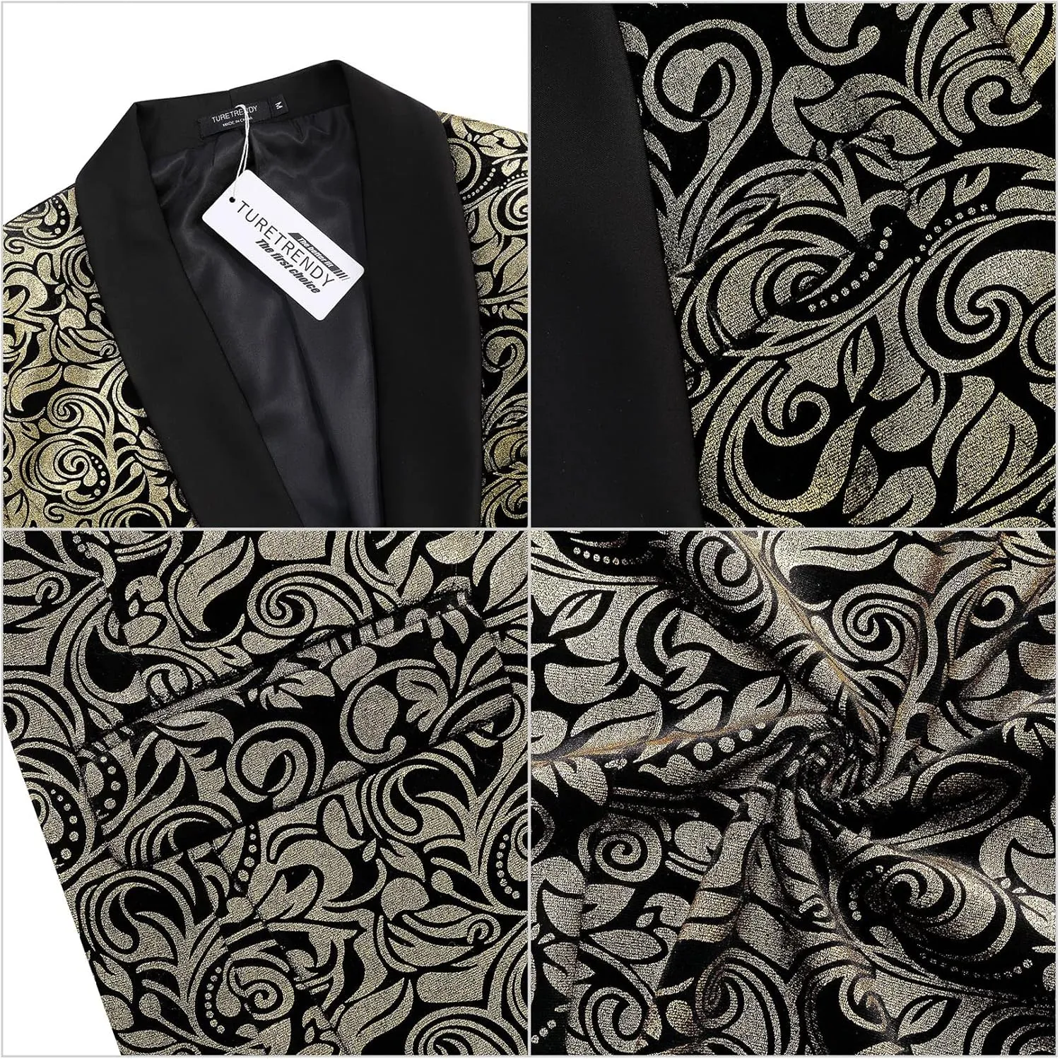 TURETRENDY Mens Floral Tuxedo Suit Jacket Stylish Dinner Blazer Jackets for Wedding Party Prom