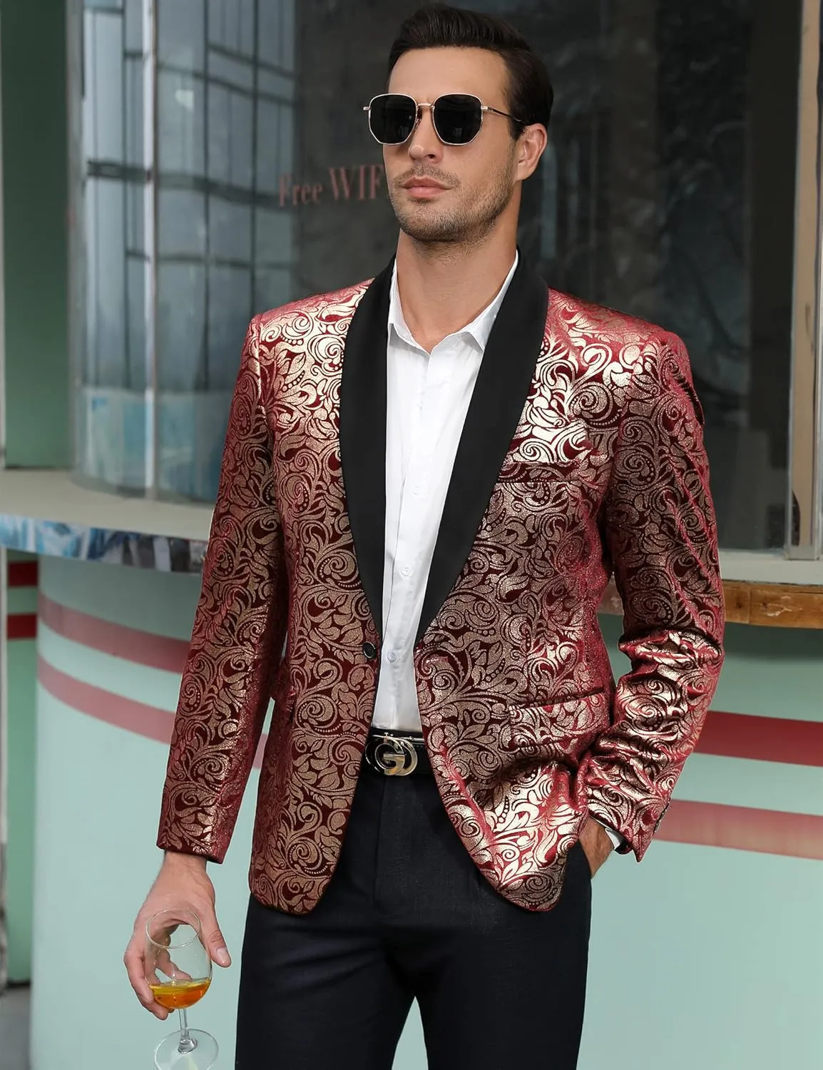 TURETRENDY Mens Floral Tuxedo Suit Jacket Stylish Dinner Blazer Jackets for Wedding Party Prom