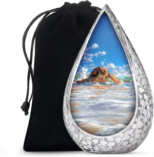 Turtle Large Funeral Urns for Adult Ashes Men and Women - Beach Decorative Urns with Lids - Burial Urn for Ashes Adult Female and Male with Velvet Bag, 10 Inch