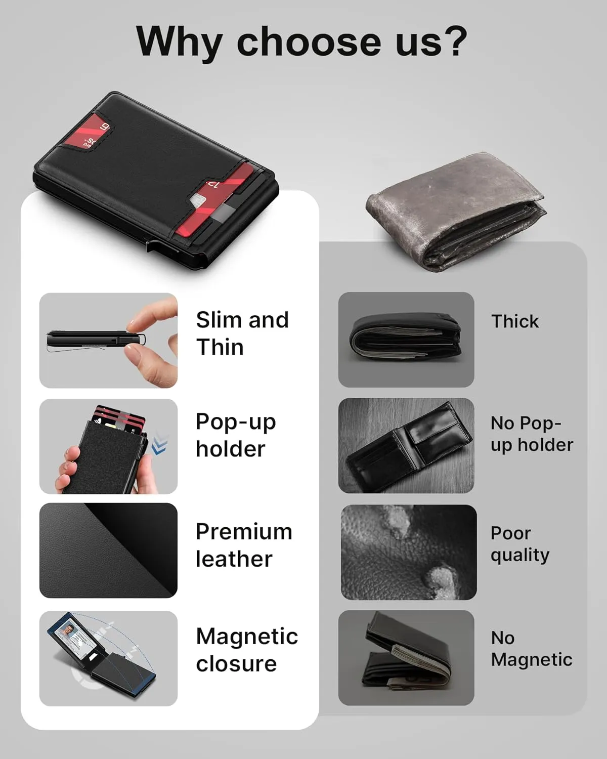 typecase Mens Wallet Card Holder: Pop Up Card Case, Genuine Leather, Smart, RFID Blocking, Slim, Minimalist, Thin, Front Pocket - 9-13 Card Capacitiy | ID Window | Money Clip (Black)