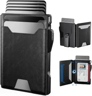 typecase Wallet for Men: Rfid Blocking Wallet 9-13 Card Capacity with Money Clip Slim Leather Front Pocket Smart Pop Up Card Case Bifold Minimalist Wallet with Gift Box - Atlanta Black