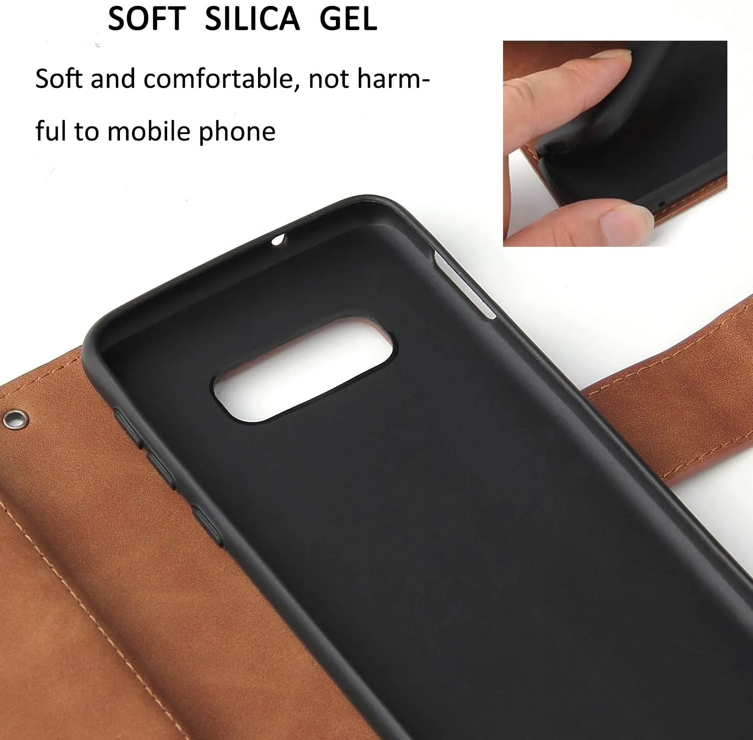 UEEBAI Wallet Case for Samsung Galaxy S10 Plus, PU Leather Wallet Magnetic Closure Handbag Zipper Pocket Cover Kickstand Card Slots with Hand Strap Marple Flip Case for Women - Brown