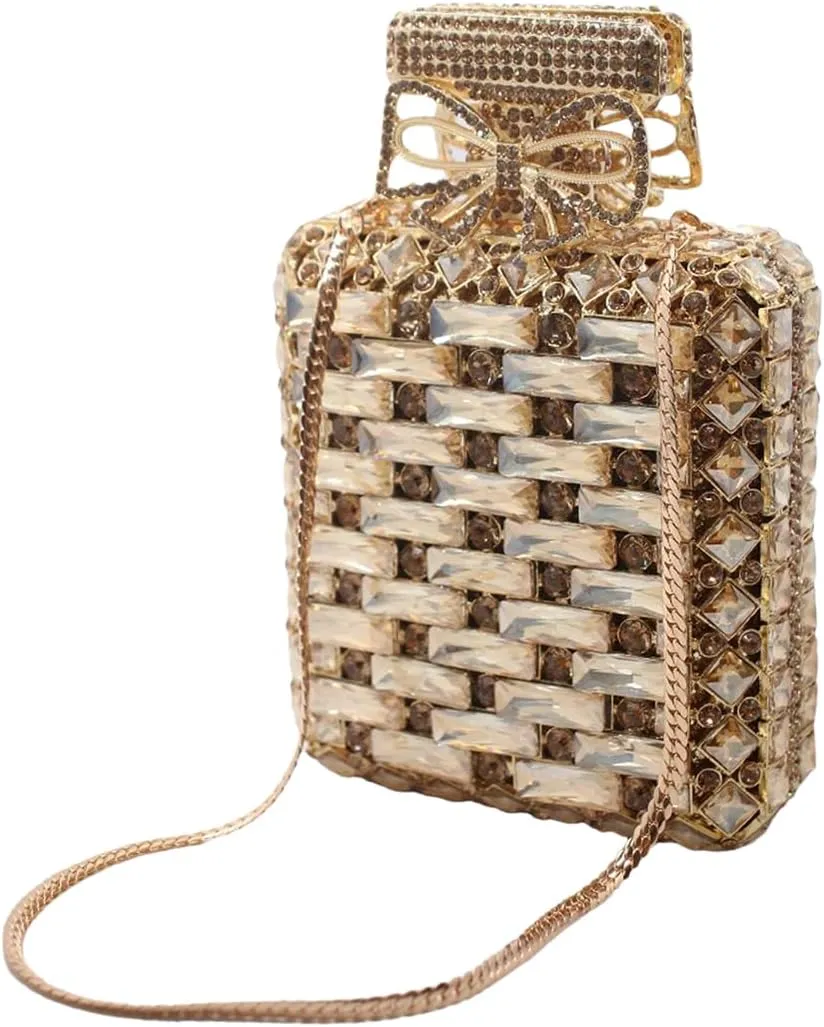 UMREN Women's Perfume Shaped Rhinestone Clutch Purses Sparkly Diamond Box Evening Bag Glitter Party Wedding Handbag