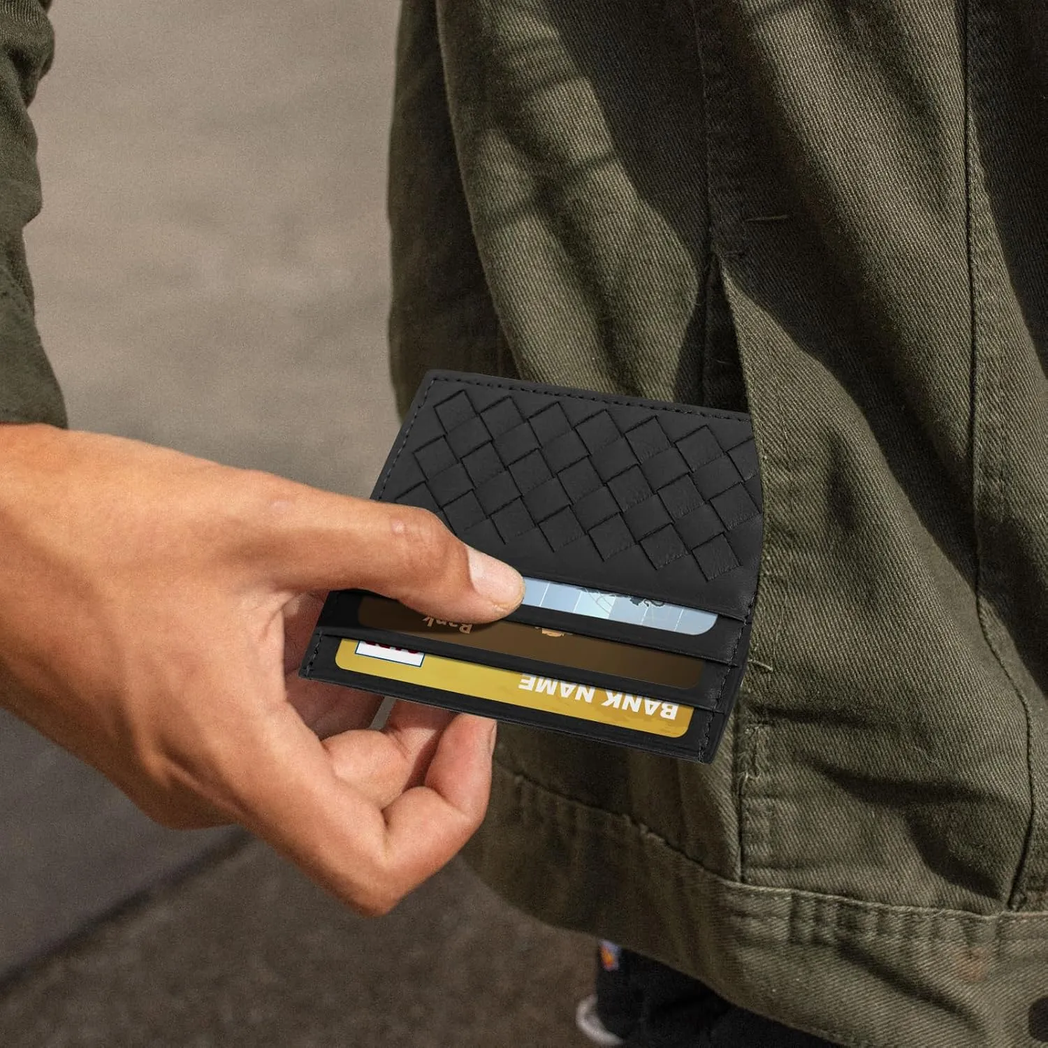 Unaone Slim Minimalist Wallet - Credit Card Holder, Leather Front Pocket Wallet Card Case for Men & Women, Black