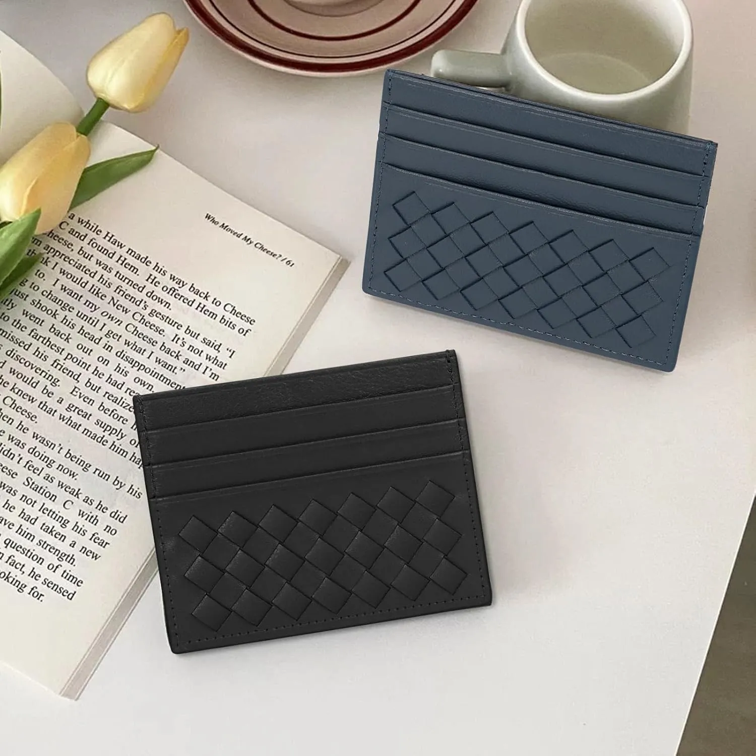Unaone Slim Minimalist Wallet - Credit Card Holder, Leather Front Pocket Wallet Card Case for Men & Women, Black