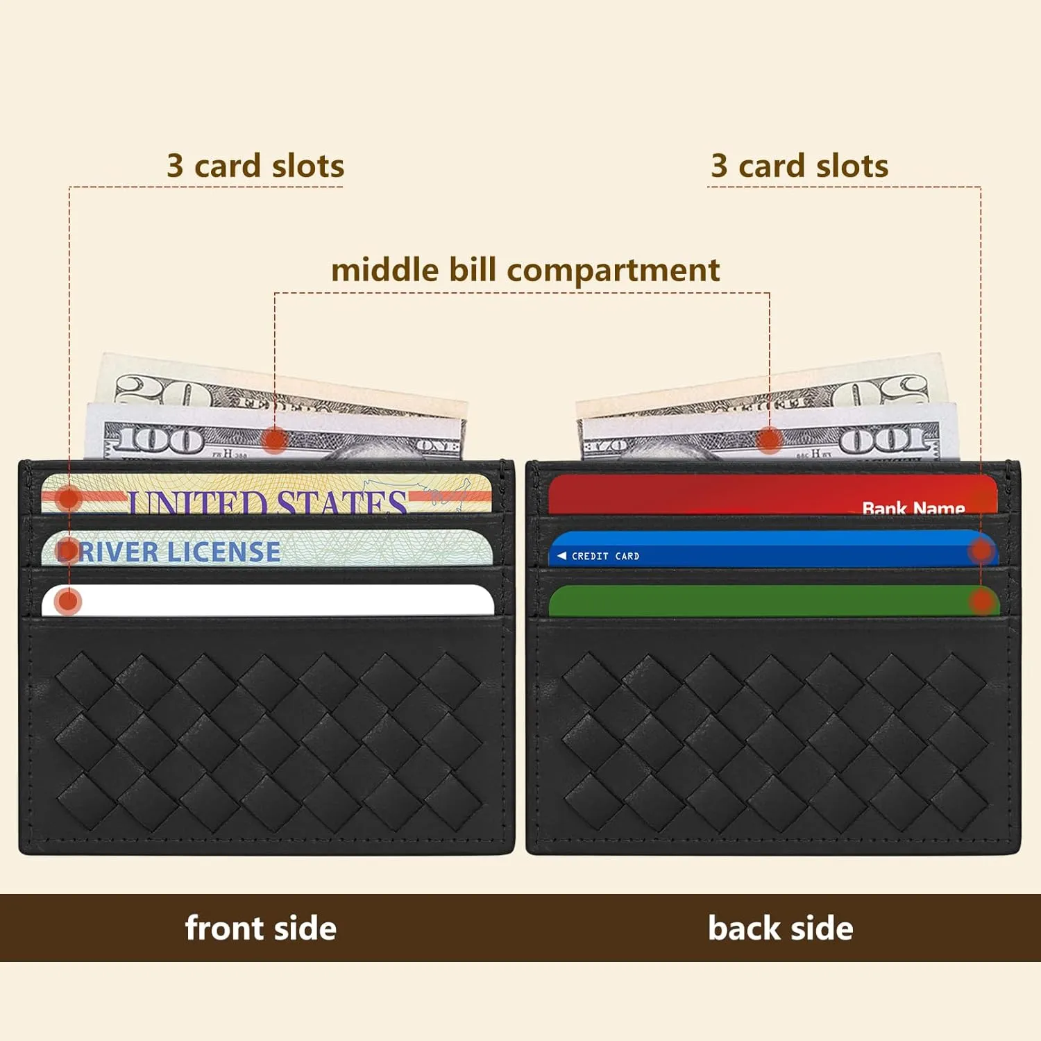 Unaone Slim Minimalist Wallet - Credit Card Holder, Leather Front Pocket Wallet Card Case for Men & Women, Black
