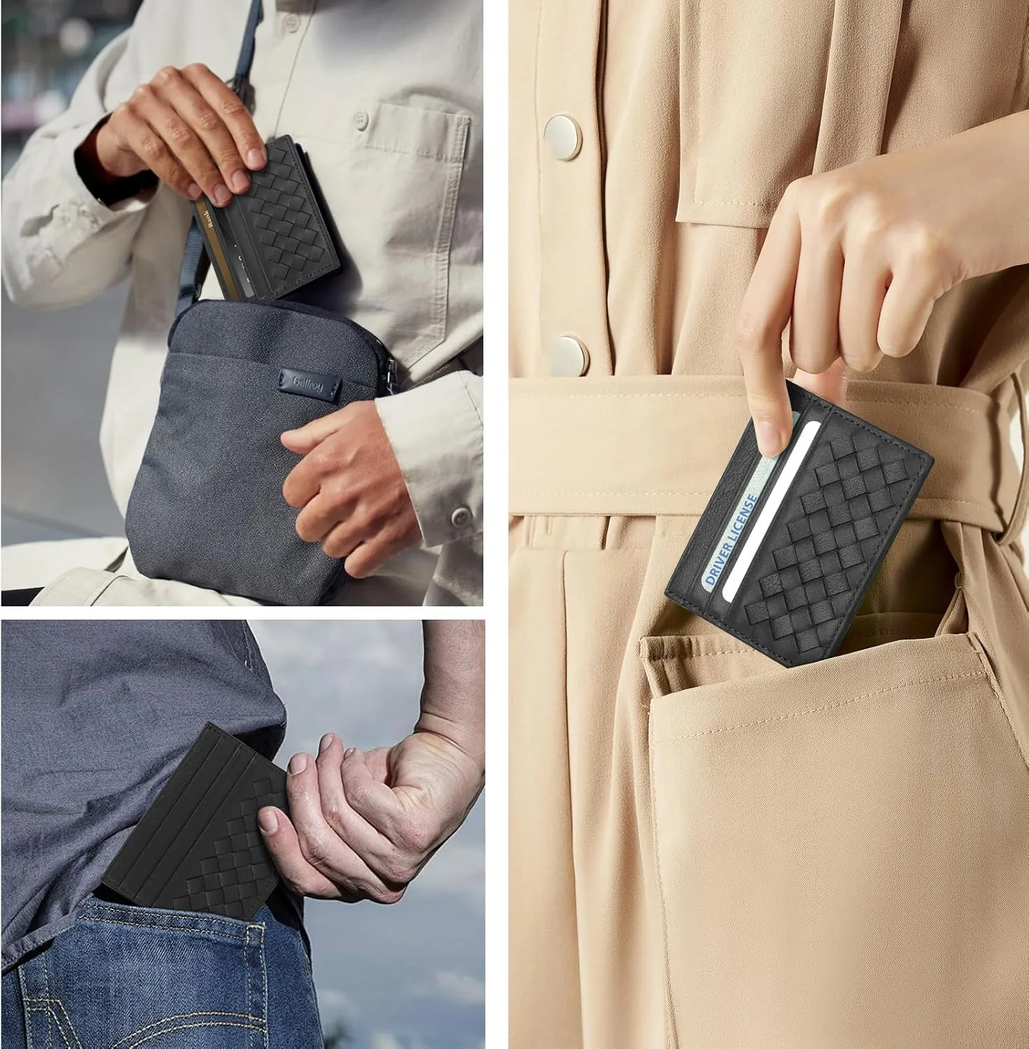 Unaone Slim Minimalist Wallet - Credit Card Holder, Leather Front Pocket Wallet Card Case for Men & Women, Black