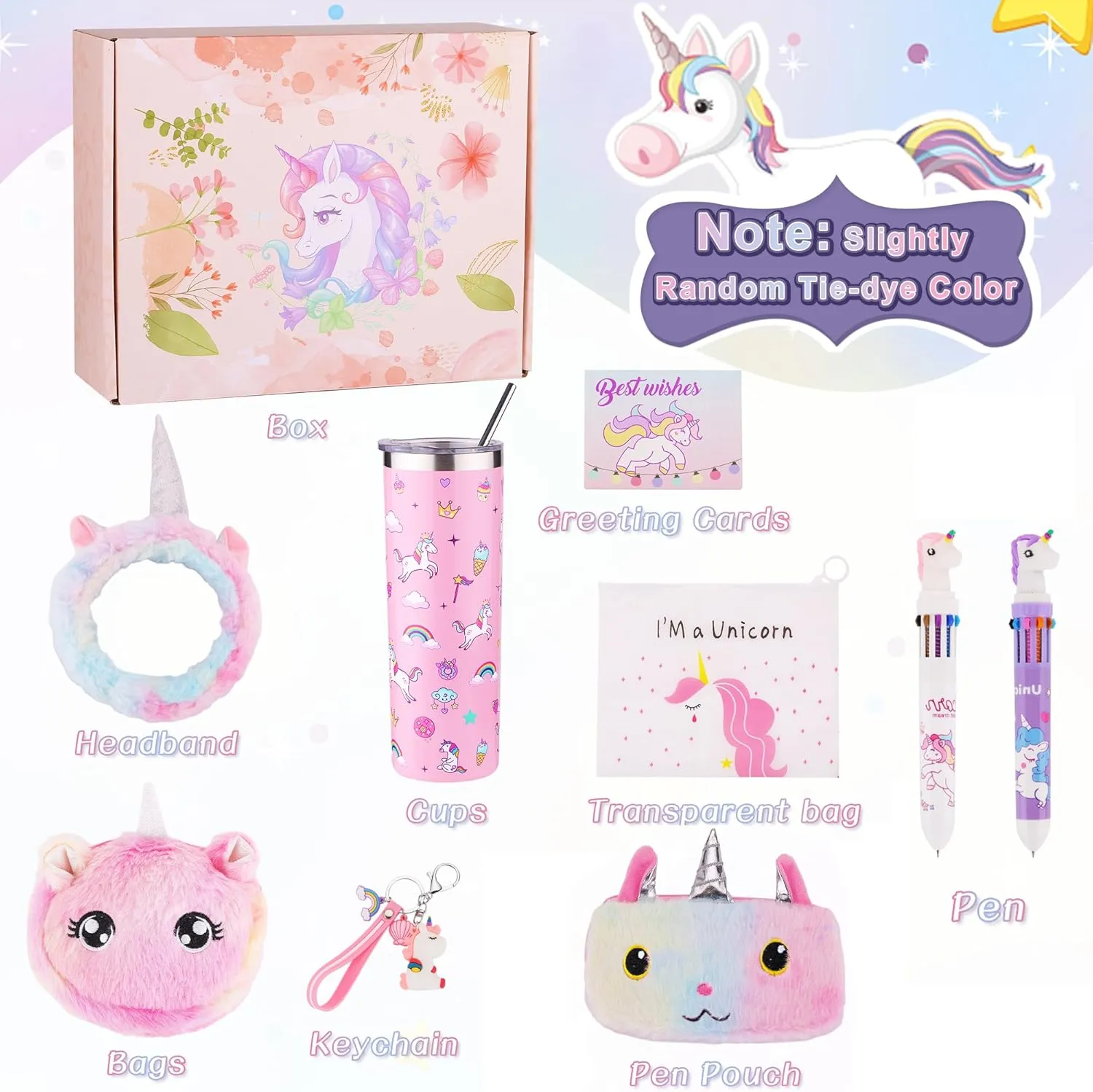 Unicorn Gifts Set for Girls Kids Toys Birthday Gift Box for Teen Girl, Easter Gifts for Kids Gift Age 6-8 Basket with Stainless Steel Tumbler/Crossbody Bag/Unicorn Headband