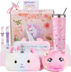 Unicorn Gifts Set for Girls Kids Toys Birthday Gift Box for Teen Girl, Easter Gifts for Kids Gift Age 6-8 Basket with Stainless Steel Tumbler/Crossbody Bag/Unicorn Headband