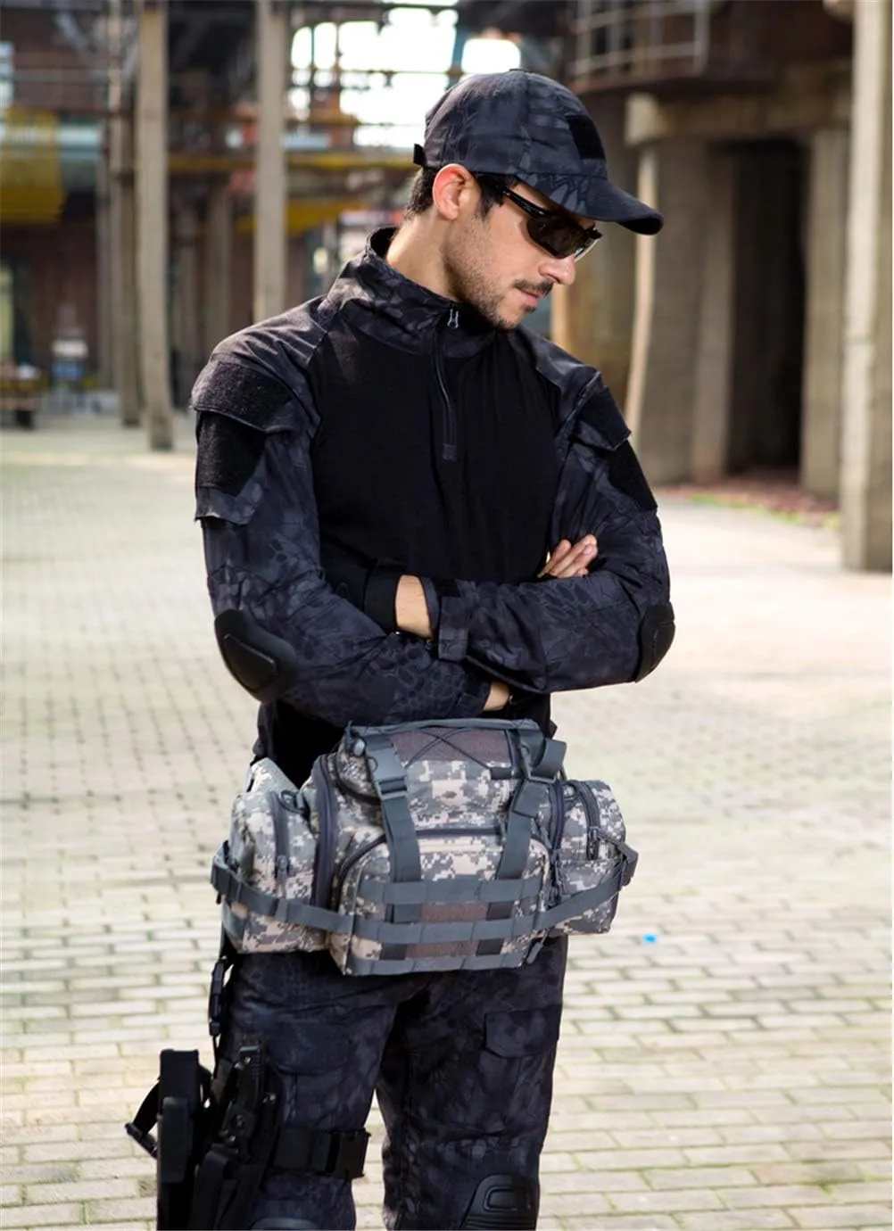 UNISTRENGH Tactical Assault Gear Sling Pack Hiking Duffle Fanny Packs MOLLE Compact Utility Military Waist Range Bag Heavy Duty EDC Camera Shoulder Backpack (ACU camouflage)