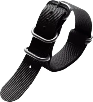 Universal Strap,16-26mm Men NATO Outdoor Thickened Canvas Nylon Watchband Stainless Steel Ring Buckle Classic Watch Strap Accessories(Black Silvery Clasp,20mm)