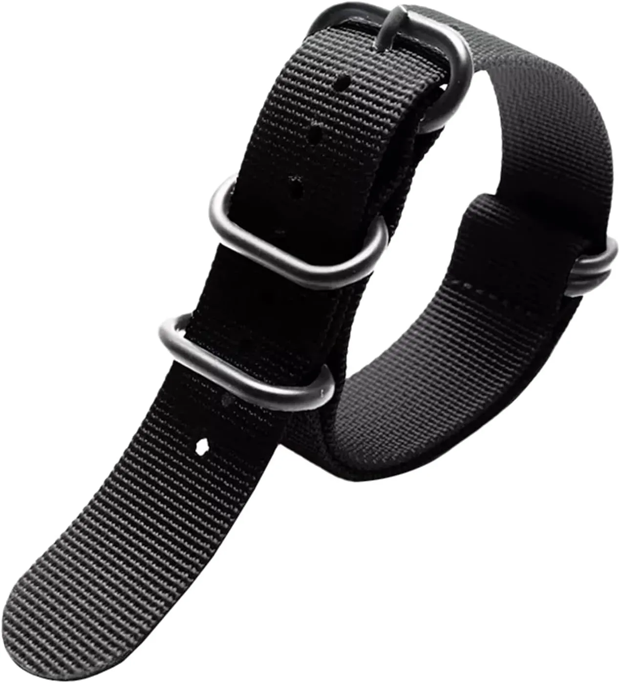 Universal Strap,16-26mm Men NATO Outdoor Thickened Canvas Nylon Watchband Stainless Steel Ring Buckle Classic Watch Strap Accessories(Black Silvery Clasp,20mm)