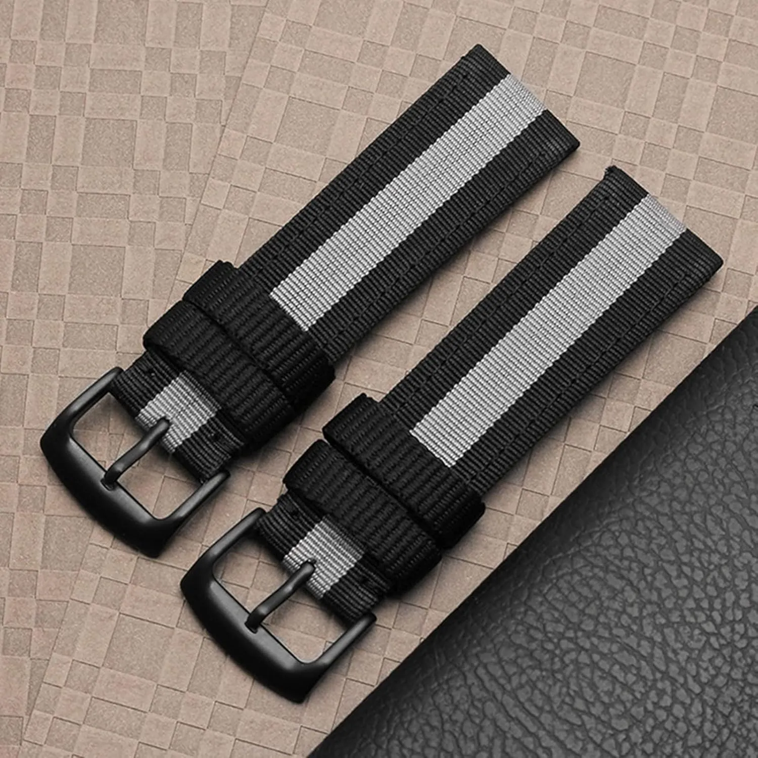 Universal Strap,20/22mm Military Sports Splicing Watch Band Men Canvas Nylon Watchband Watch Accessories for Dial Quartz Watch(Black with Gray Black Clasp,20mm)