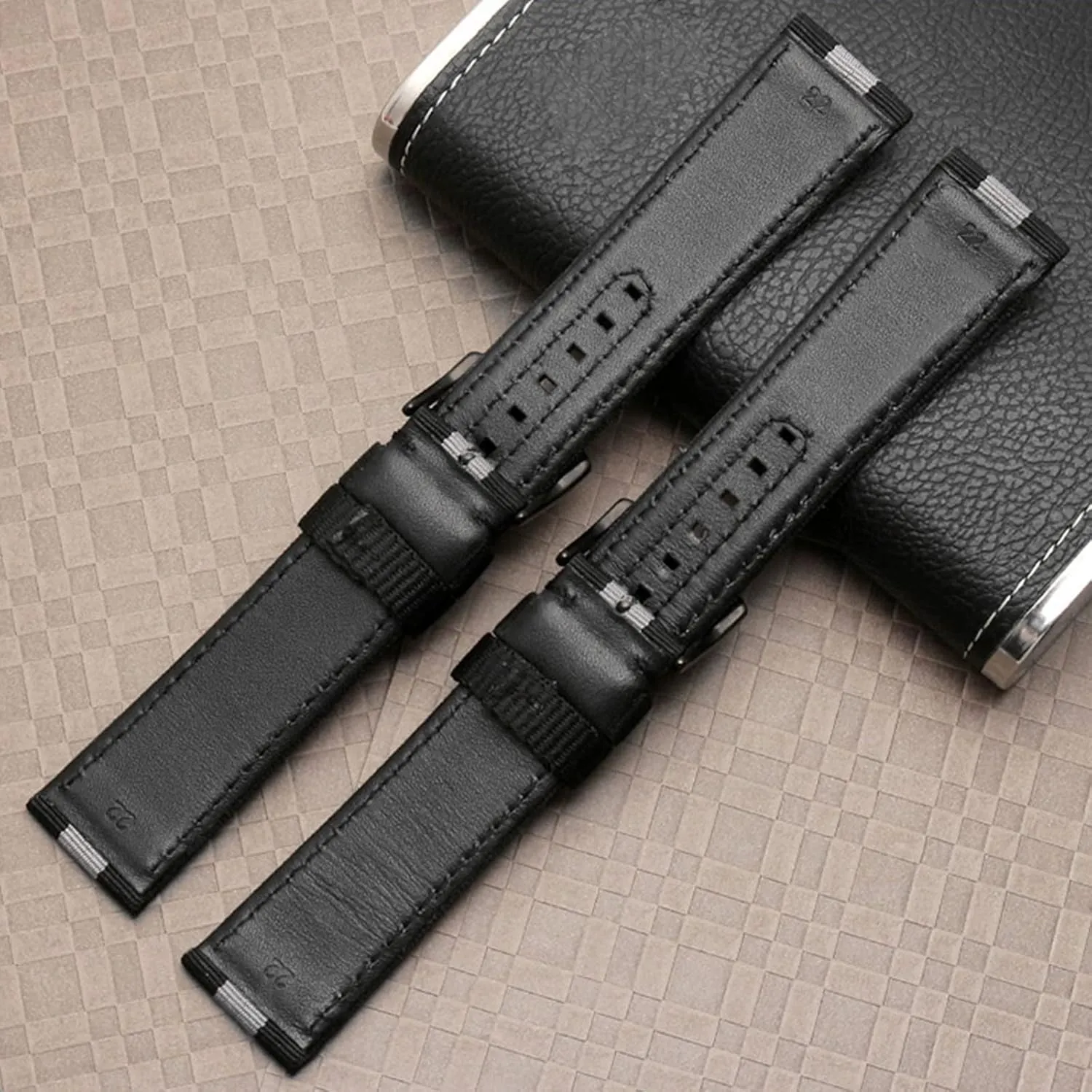 Universal Strap,20/22mm Military Sports Splicing Watch Band Men Canvas Nylon Watchband Watch Accessories for Dial Quartz Watch(Black with Gray Black Clasp,20mm)