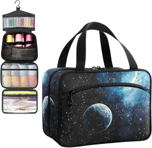 Universe Starry Star Planet Travel Toiletry Bag, Hanging Toiletry Bag Portable with Zipper, Sewing Storage with 4 Compartment and Hook for women/men Travel/Daily Use