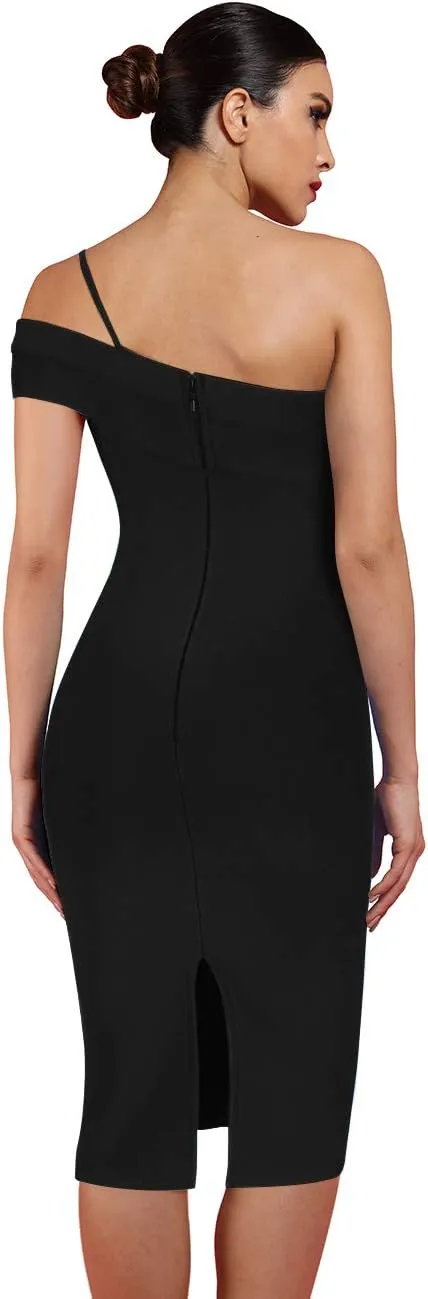 UONBOX Women's Cut Out One Shoulder Sleeveless Split Club Party Fashion Bandage Dress