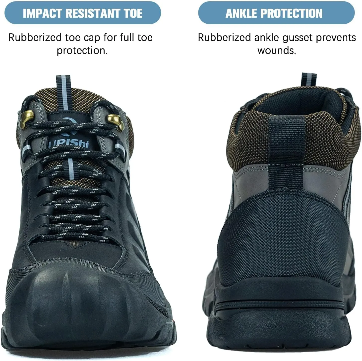 UPIShi Men's Hiking Waterproof Leather Boots Walking Lightweight Working Trekking Outdoor Casual Breathable Shoes