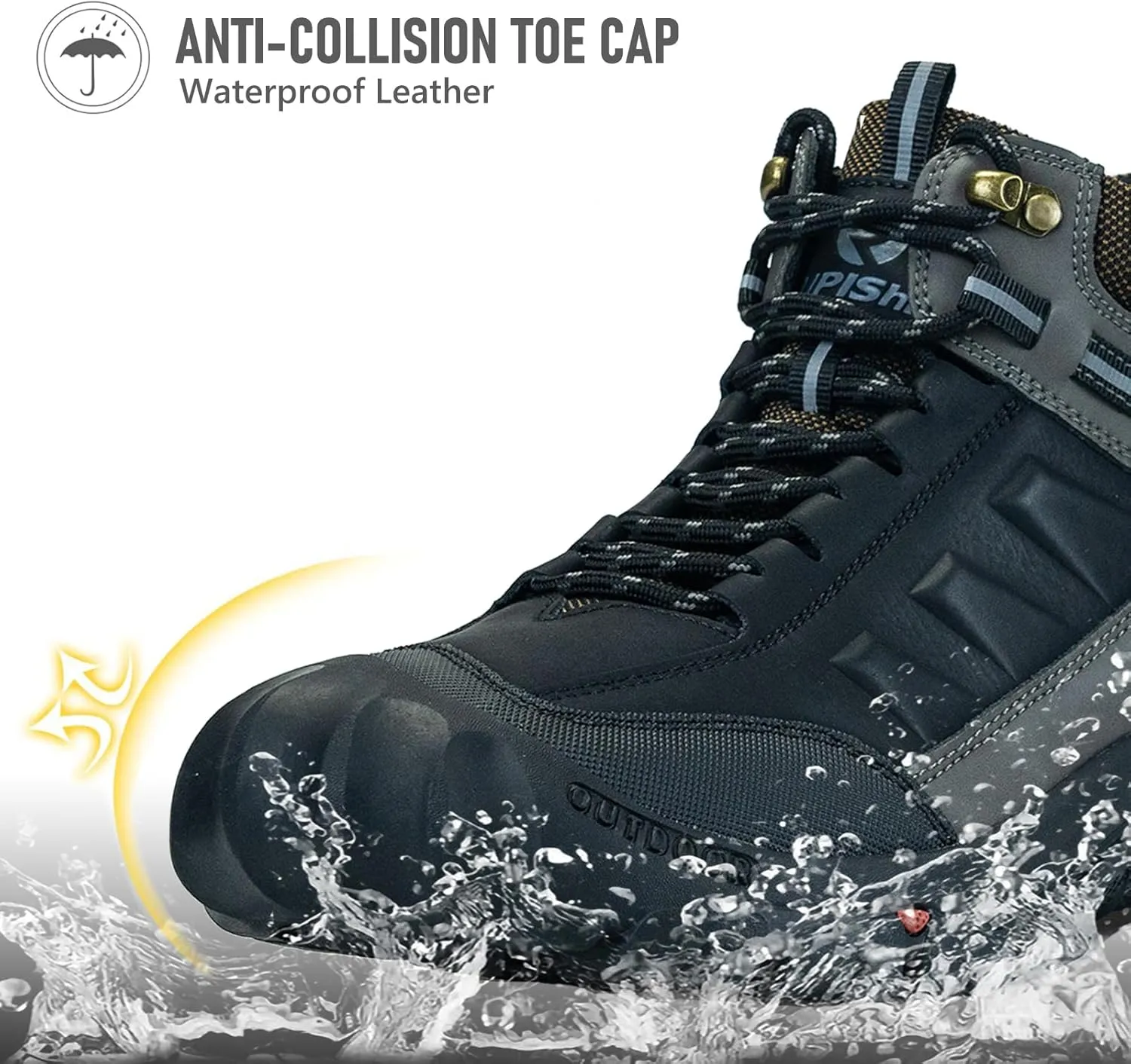 UPIShi Men's Hiking Waterproof Leather Boots Walking Lightweight Working Trekking Outdoor Casual Breathable Shoes