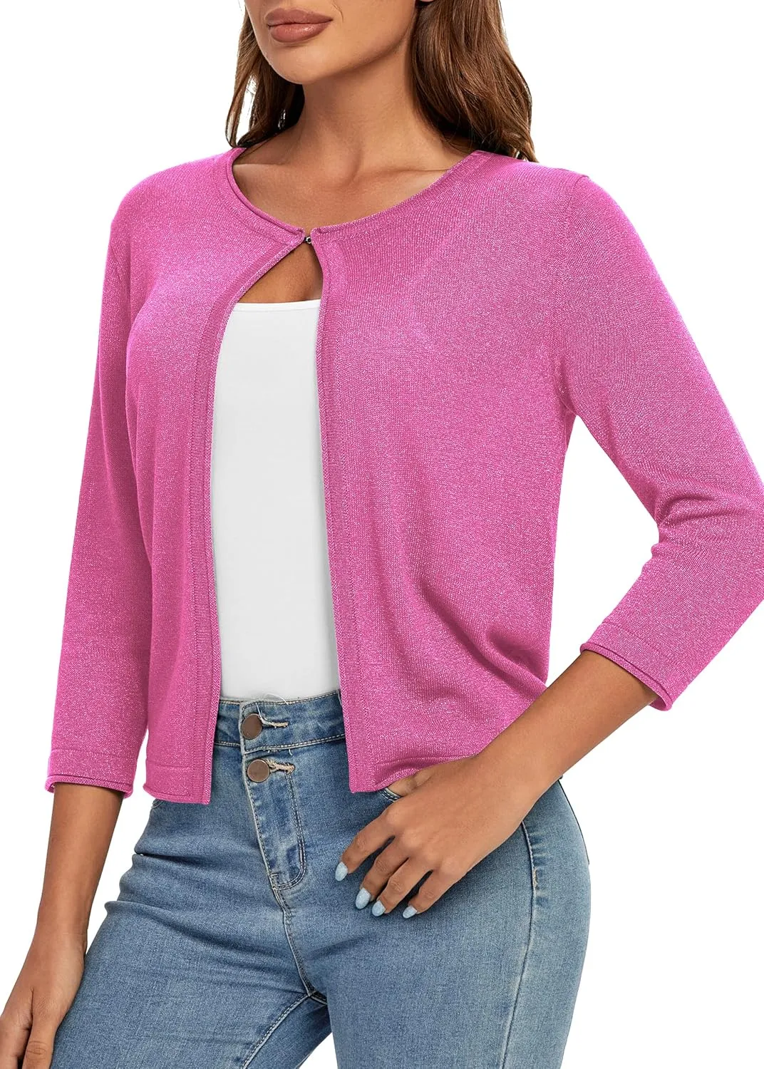 Urban CoCo Women's 3/4 Sleeve Open Front Shrugs Lightweight Crew Neck Cardigan Sweater