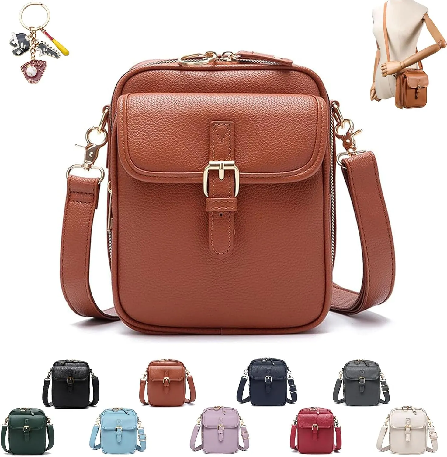Urvash Crossbody Leather Bag for Women, Adjustable Shoulder Strap, Multi-Slot Multifunctional Large Capacity Bags