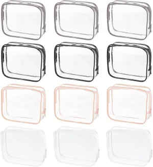 uxcell Clear Toiletry Bag, 12 Pcs PVC Transparent Makeup Bag for Women Man, Cosmetic Pouch Bags with Zipper for Travel Makeup Organizer Pouch, Brown, Black, White, Pink(L Size)