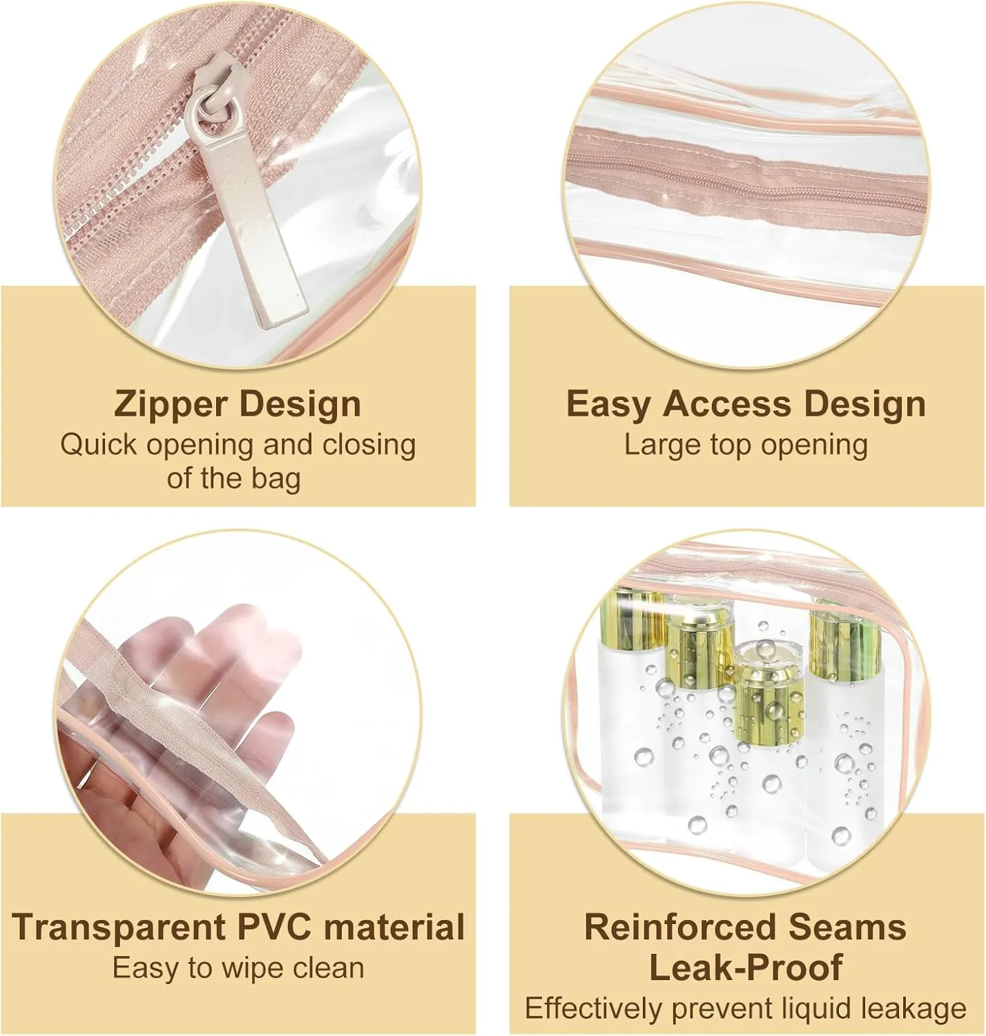 uxcell Clear Toiletry Bag, 12 Pcs PVC Transparent Makeup Bag for Women Man, Cosmetic Pouch Bags with Zipper for Travel Makeup Organizer Pouch, Brown, Black, White, Pink(L Size)