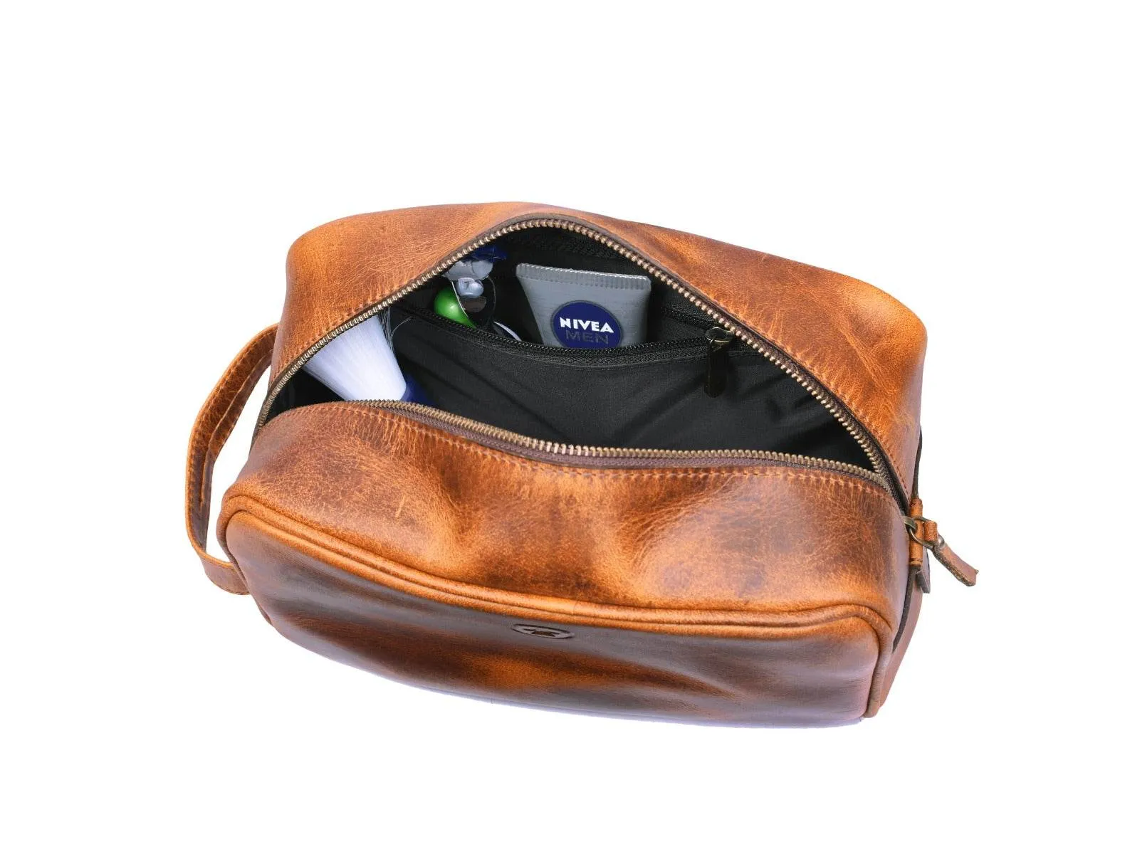 Vacone Leather Toiletry Bag - Caramel Brown