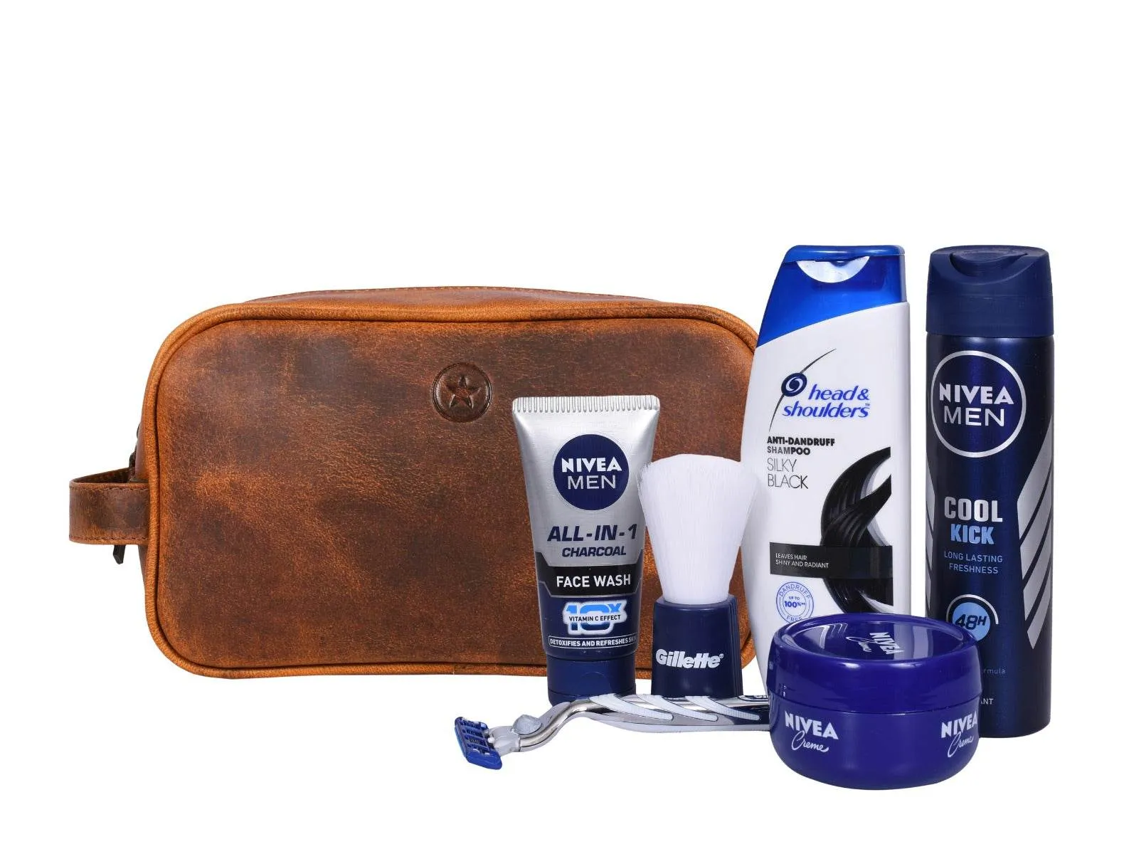 Vacone Leather Toiletry Bag - Caramel Brown