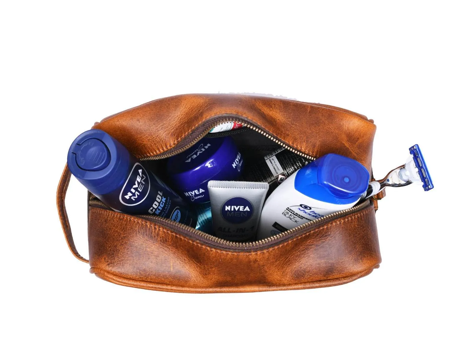 Vacone Leather Toiletry Bag - Caramel Brown