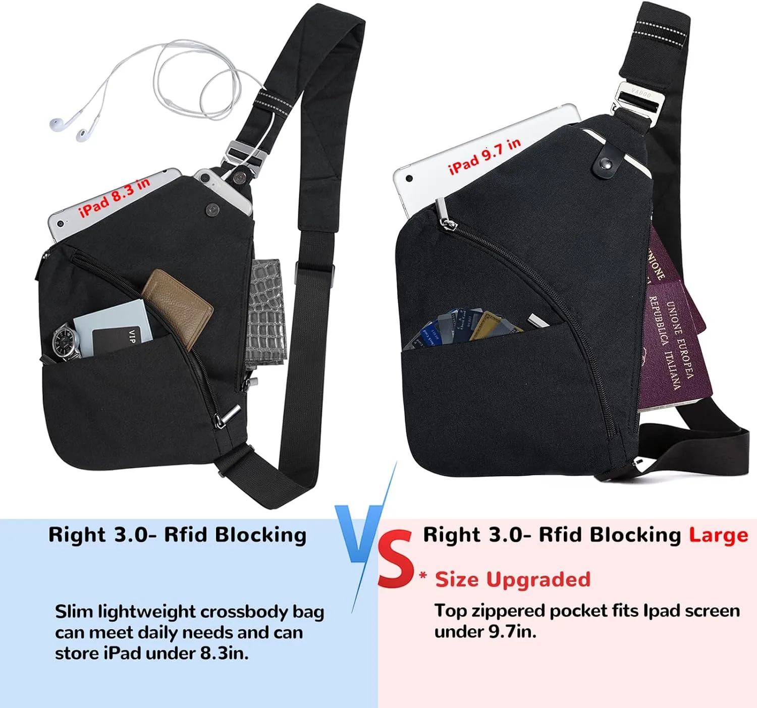 VADOO Anti-theft Crossbody Bags for Women, Shoulder Sling Bag for Men Lightweight Chest Bag for Travel Sport