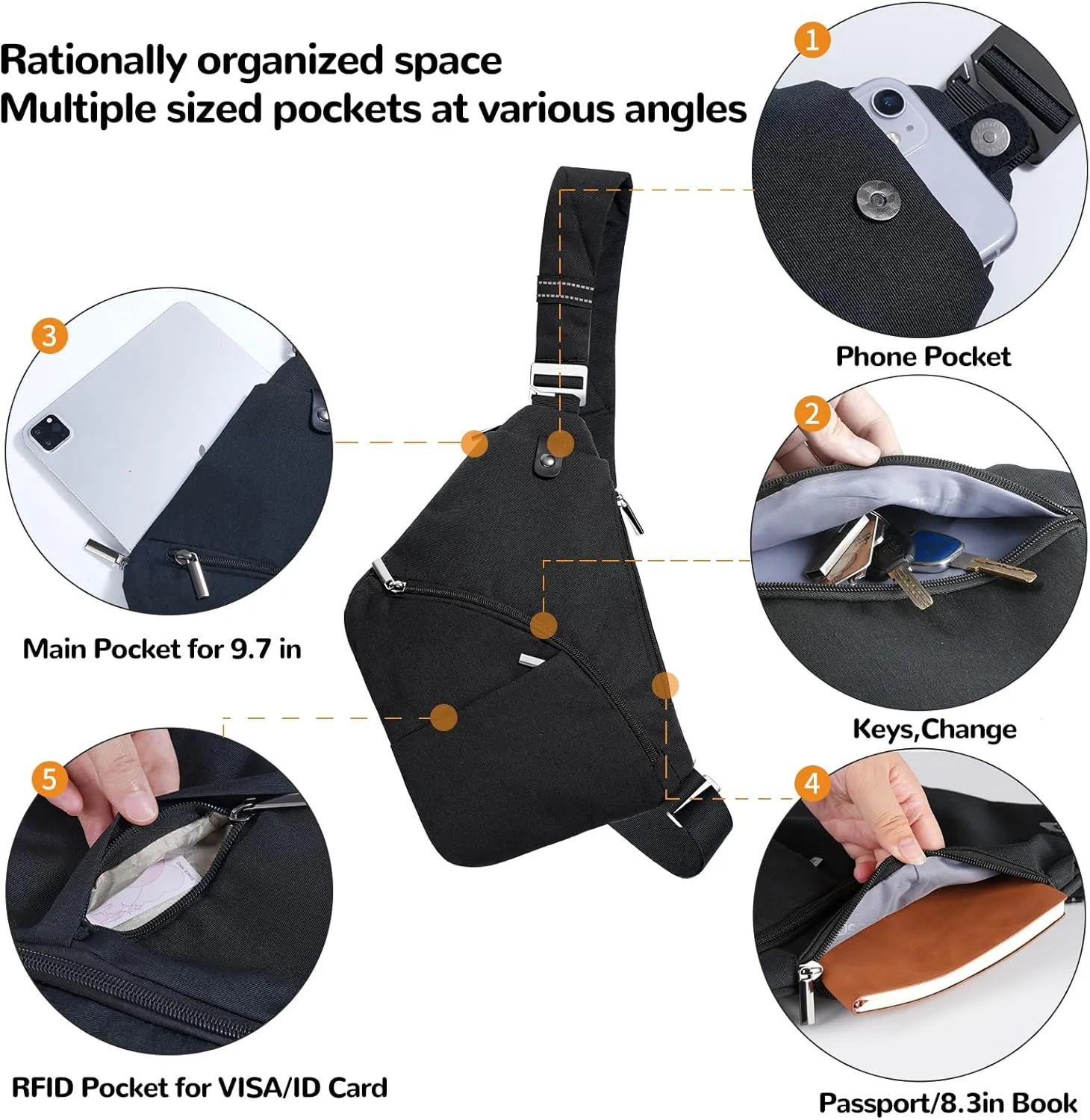 VADOO Anti-theft Crossbody Bags for Women, Shoulder Sling Bag for Men Lightweight Chest Bag for Travel Sport