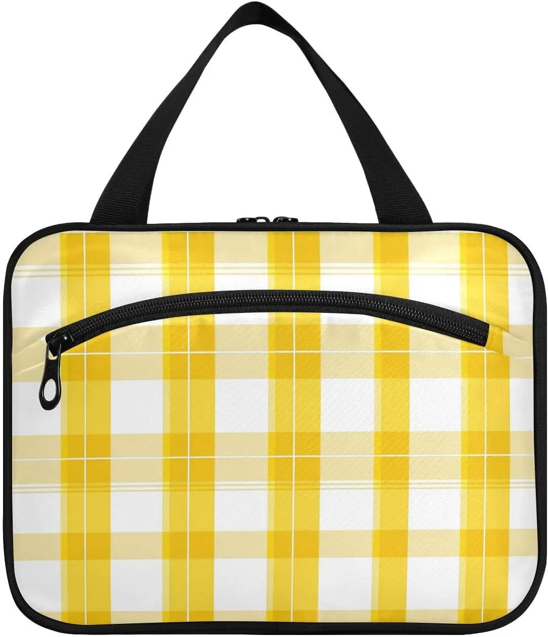 valentine Plaids Checkered Yellow hanging travel bag with hook, designer multifunctional bag for toiletries for travel must haves camping bolsos para hombre