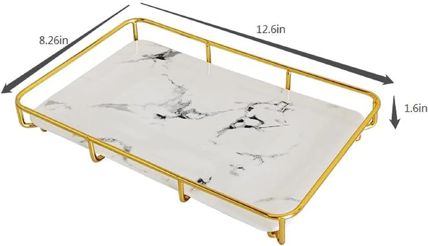 Vanity Tray Makeup Organizer Cosmetics Storage Bathroom Skincare Organizer Countertop Display Rack in Dresser Stainless Steel Shelf Marble Print Ceramic Trays