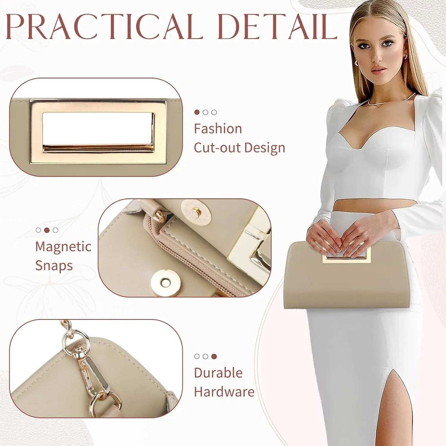 VASCHY Clutch Purse for Women,Fashion Vegan Leather Cut-Out Handle Evening Handbag Crossbody Shoulder Bag for Wedding,Party