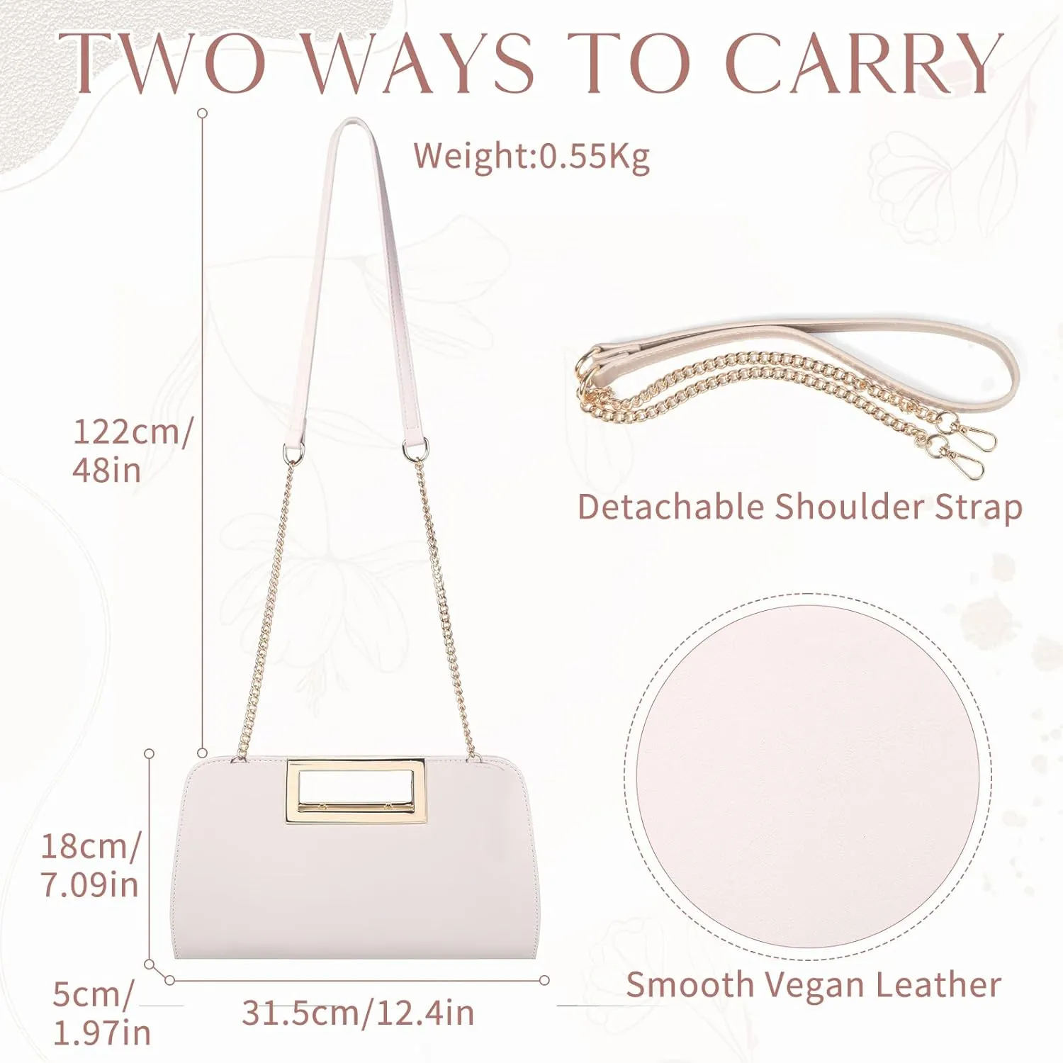 VASCHY Clutch Purse for Women,Fashion Vegan Leather Cut-Out Handle Evening Handbag Crossbody Shoulder Bag for Wedding,Party