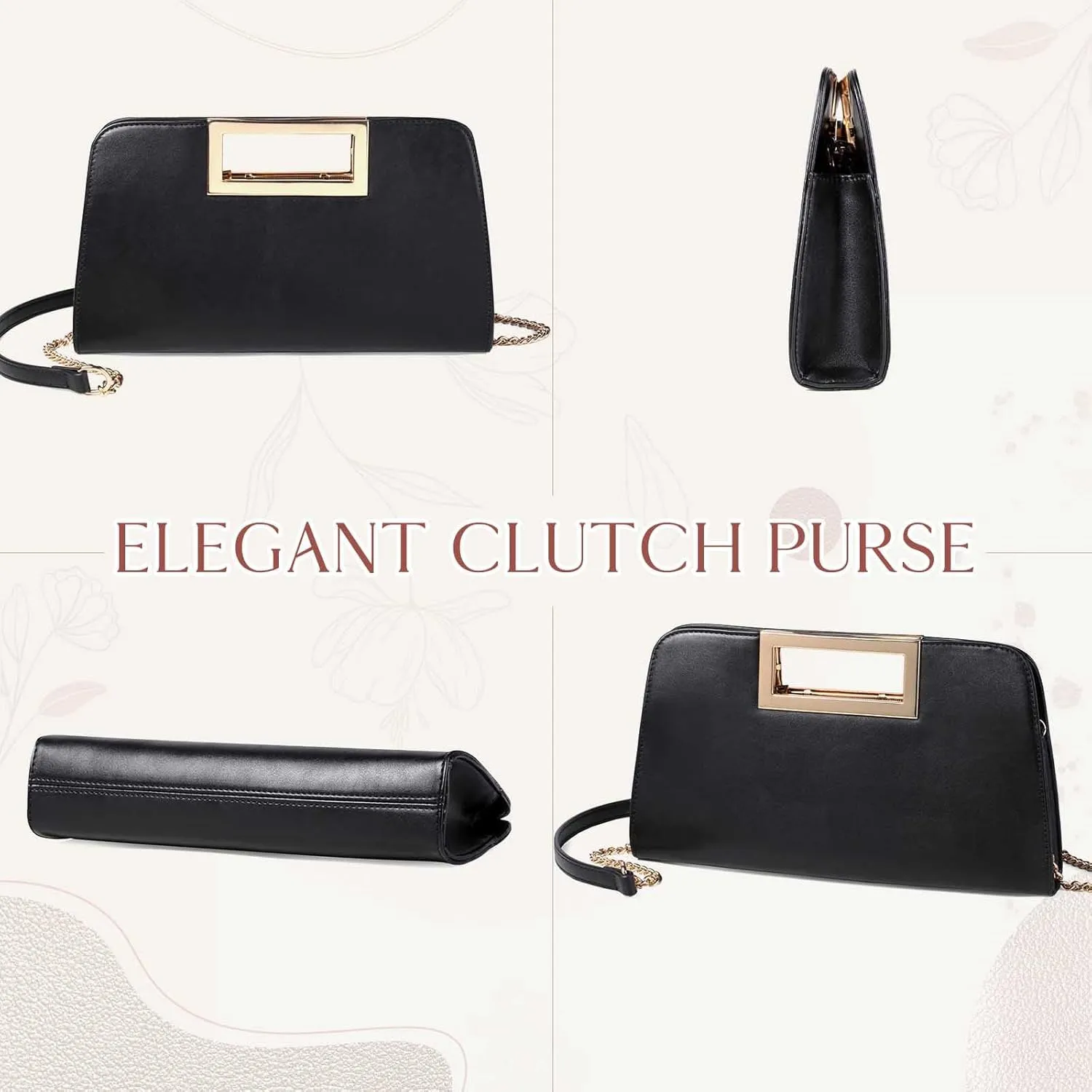 VASCHY Clutch Purse for Women,Fashion Vegan Leather Cut-Out Handle Evening Handbag Crossbody Shoulder Bag for Wedding,Party