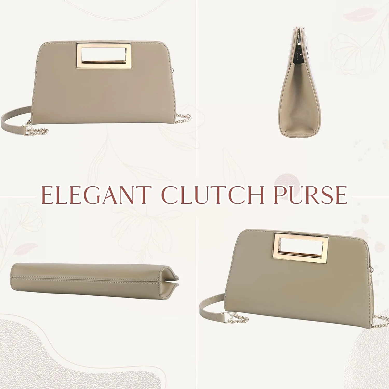 VASCHY Clutch Purse for Women,Fashion Vegan Leather Cut-Out Handle Evening Handbag Crossbody Shoulder Bag for Wedding,Party