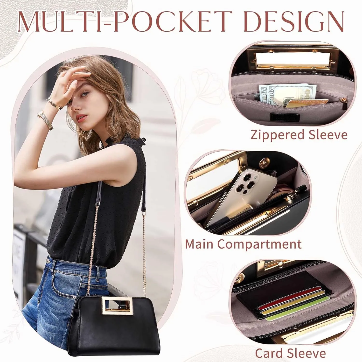 VASCHY Clutch Purse for Women,Fashion Vegan Leather Cut-Out Handle Evening Handbag Crossbody Shoulder Bag for Wedding,Party