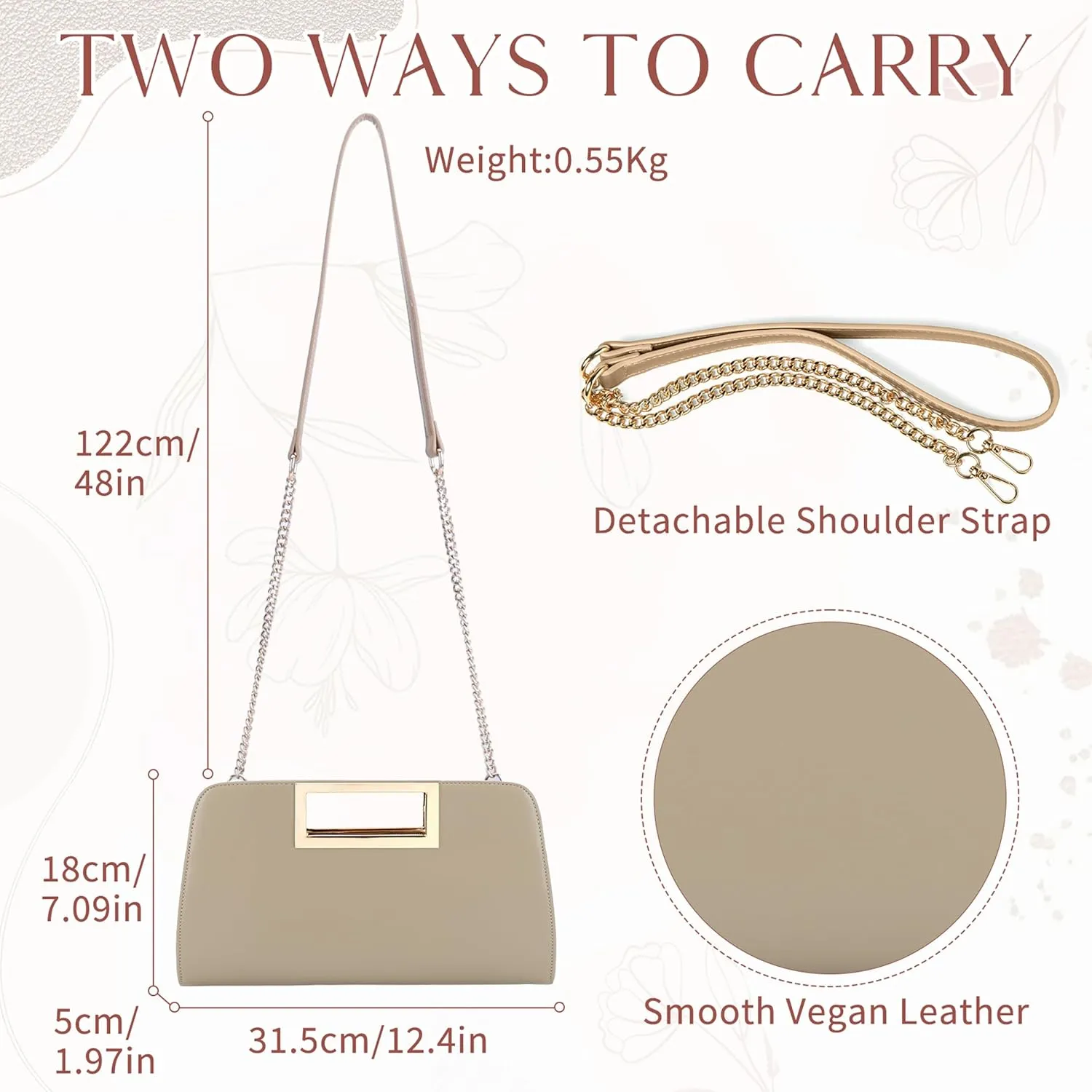 VASCHY Clutch Purse for Women,Fashion Vegan Leather Cut-Out Handle Evening Handbag Crossbody Shoulder Bag for Wedding,Party