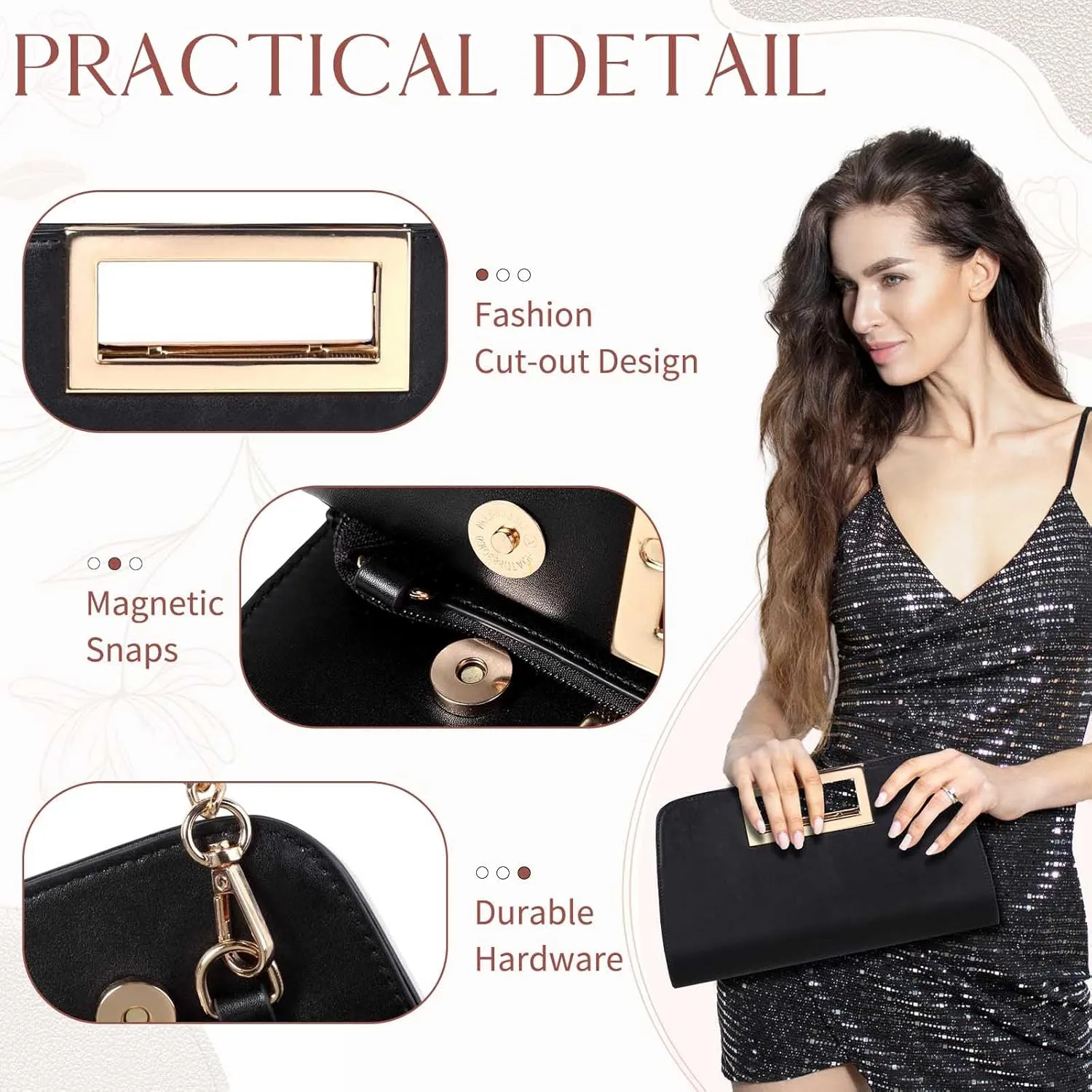 VASCHY Clutch Purse for Women,Fashion Vegan Leather Cut-Out Handle Evening Handbag Crossbody Shoulder Bag for Wedding,Party