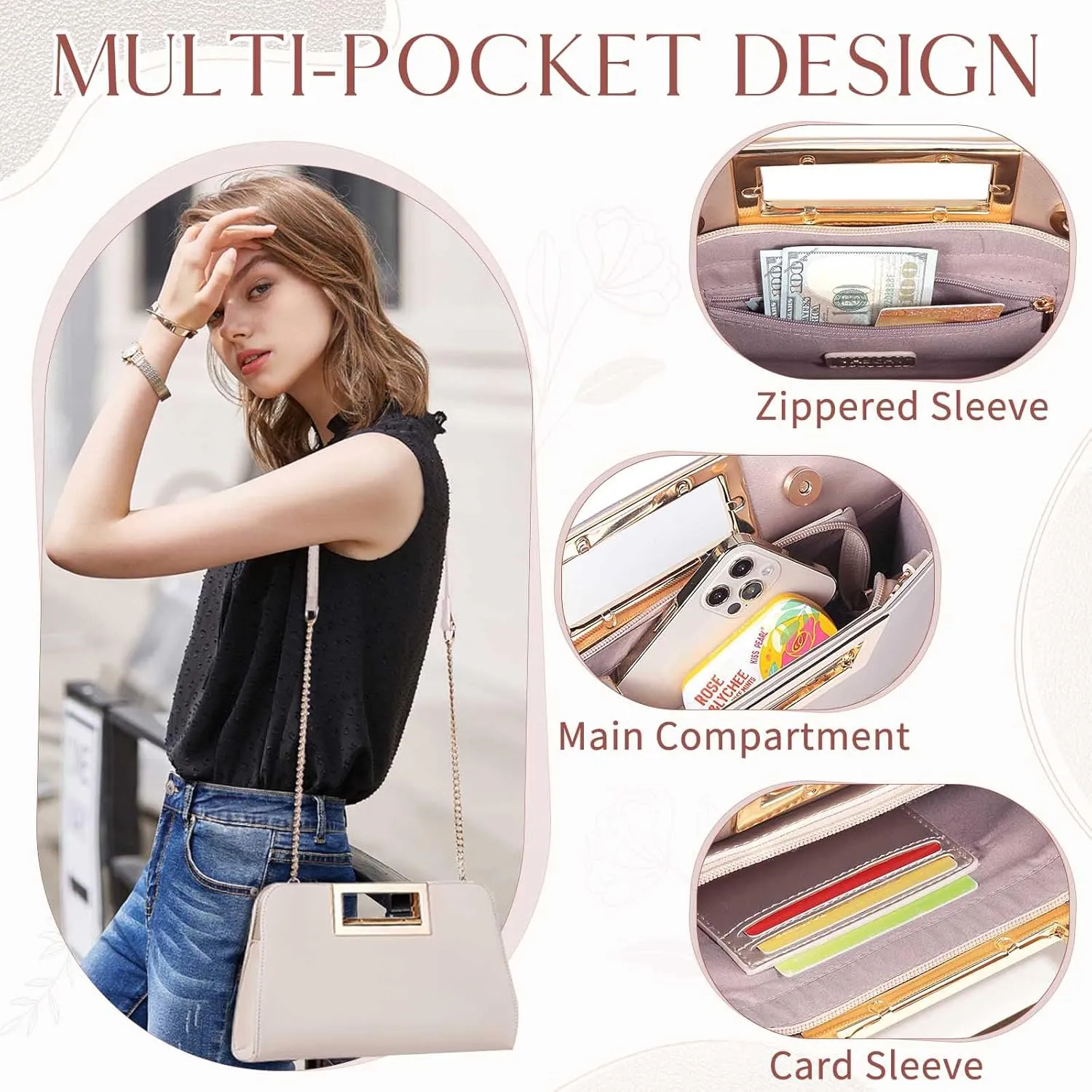 VASCHY Clutch Purse for Women,Fashion Vegan Leather Cut-Out Handle Evening Handbag Crossbody Shoulder Bag for Wedding,Party