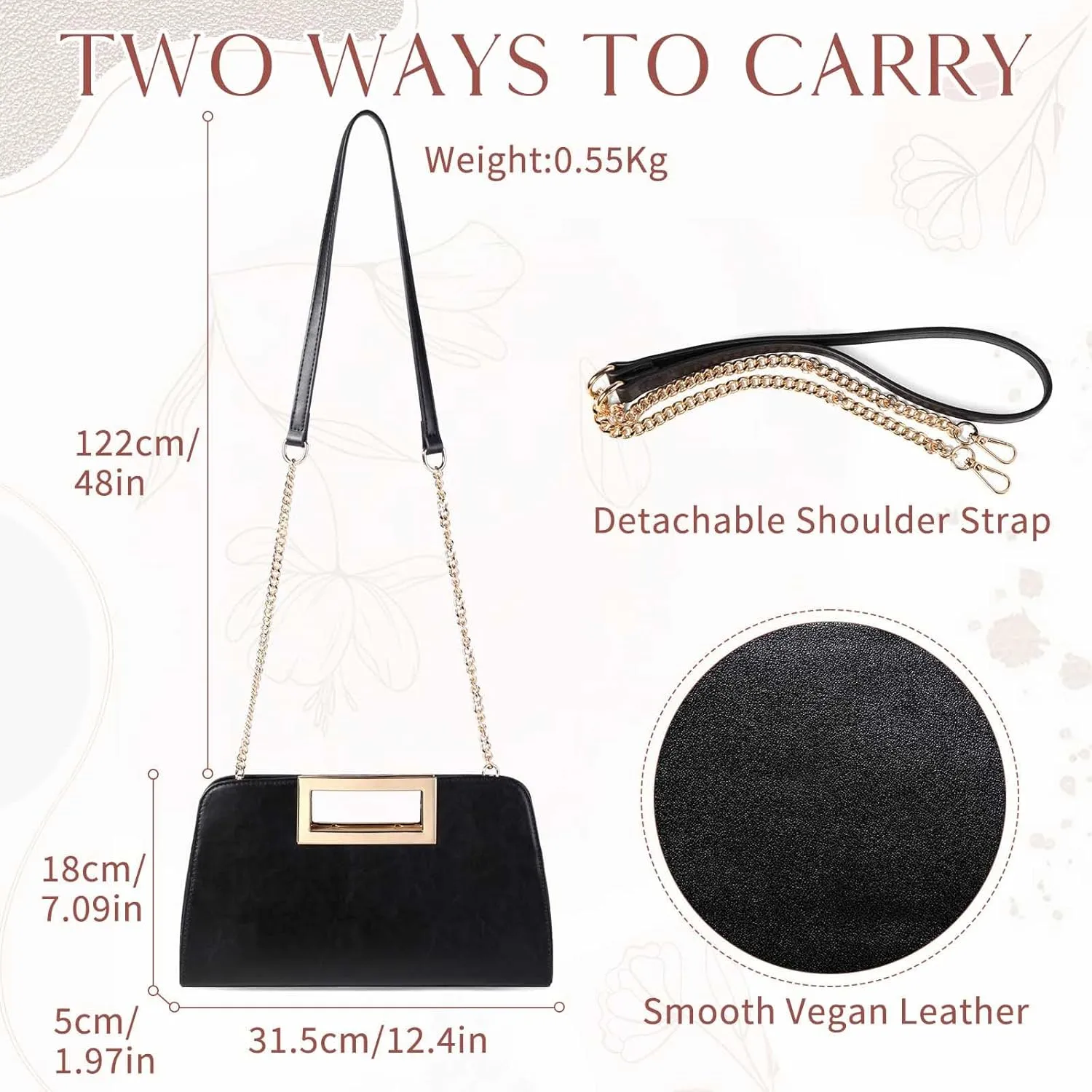VASCHY Clutch Purse for Women,Fashion Vegan Leather Cut-Out Handle Evening Handbag Crossbody Shoulder Bag for Wedding,Party