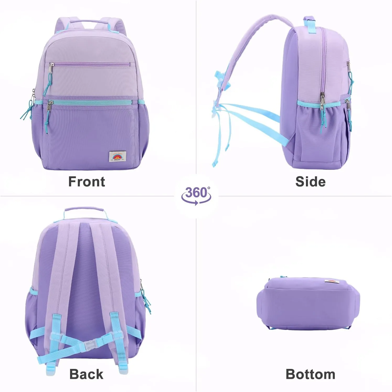 VASCHY Toddler Backpack, Girls Lightweight Plain Color-block Small Kids Backpack Bookbag for Preschool/Kindergarten/Daycare/Travel Lightweight Purple