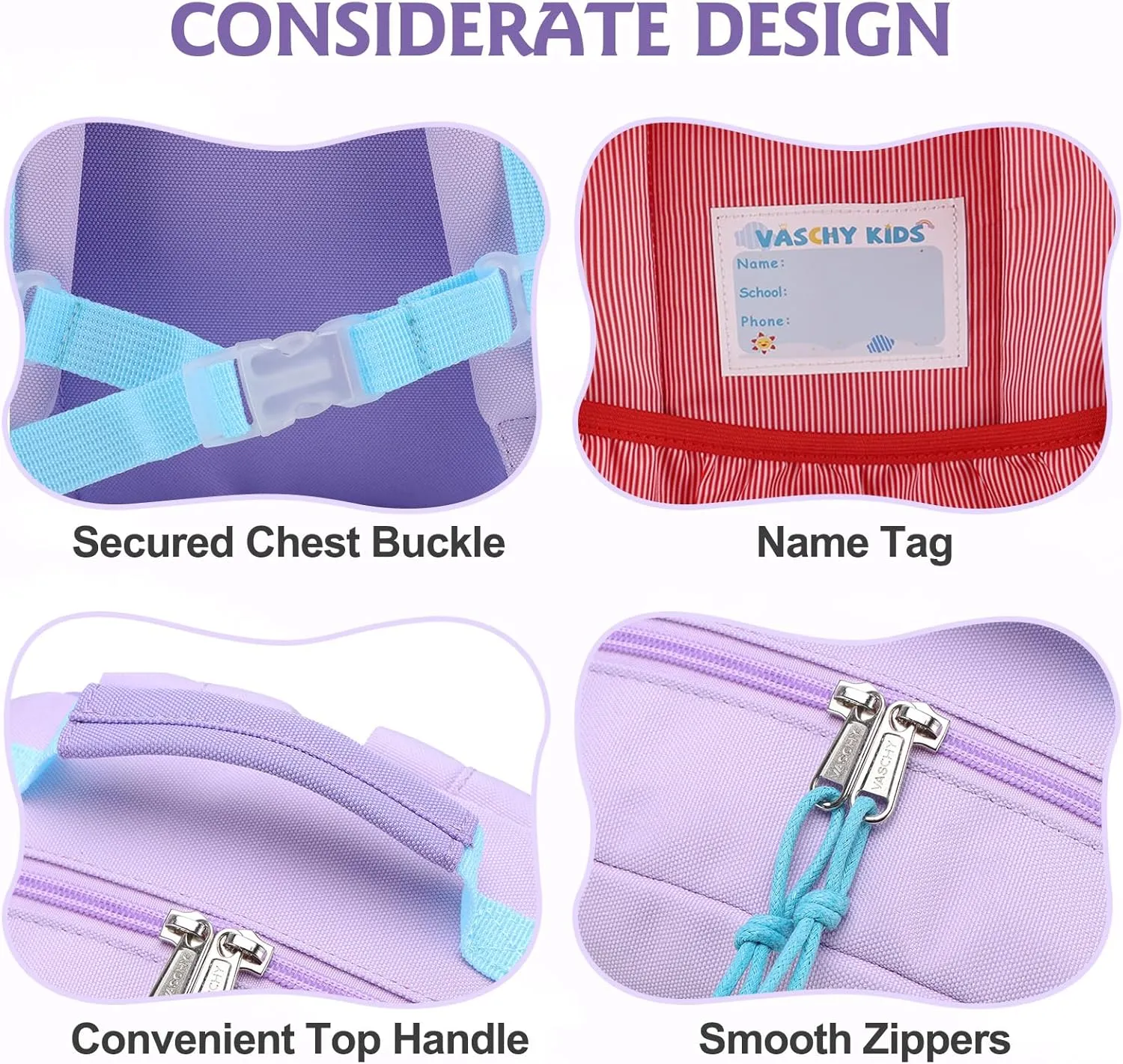 VASCHY Toddler Backpack, Girls Lightweight Plain Color-block Small Kids Backpack Bookbag for Preschool/Kindergarten/Daycare/Travel Lightweight Purple