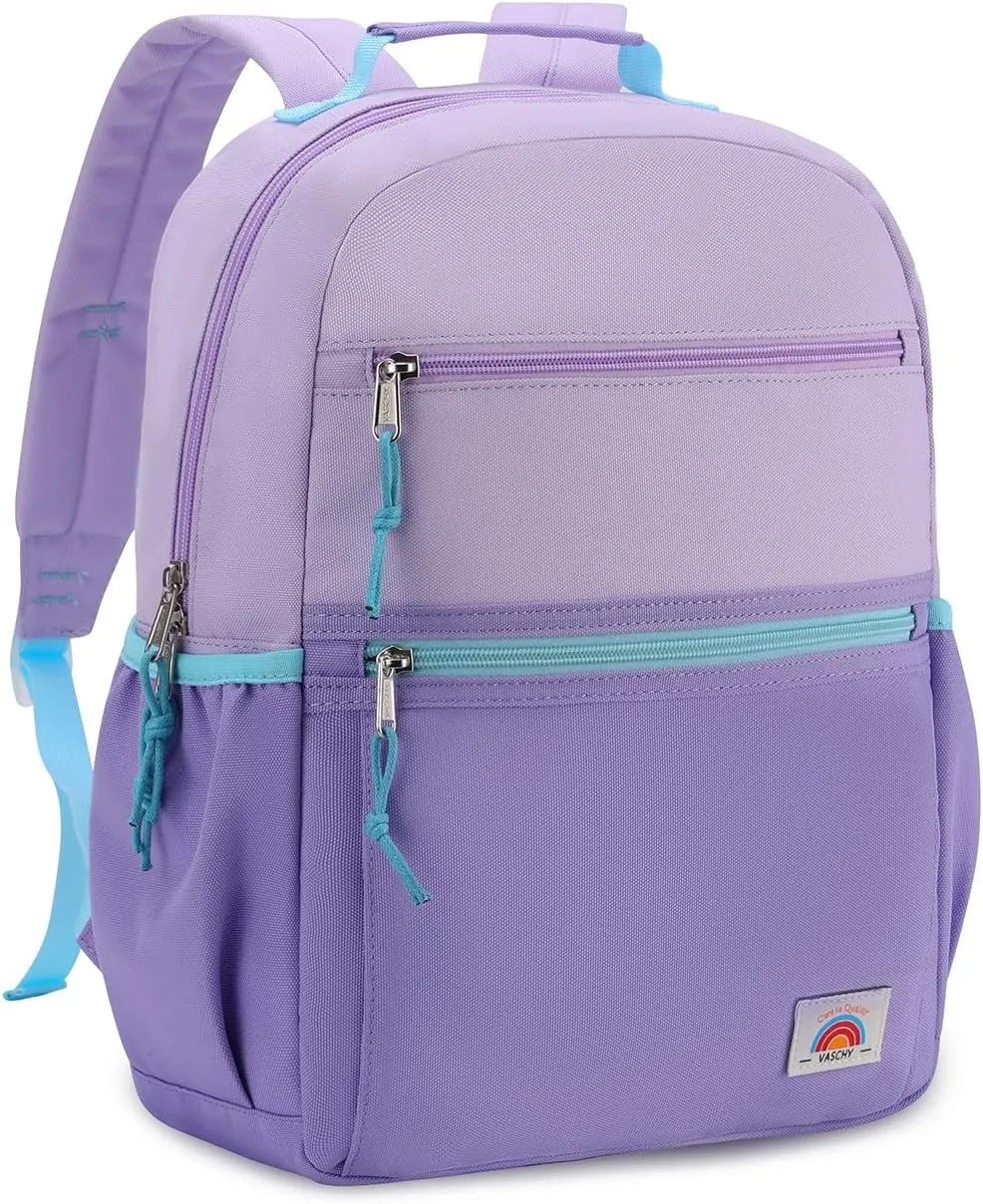 VASCHY Toddler Backpack, Girls Lightweight Plain Color-block Small Kids Backpack Bookbag for Preschool/Kindergarten/Daycare/Travel Lightweight Purple