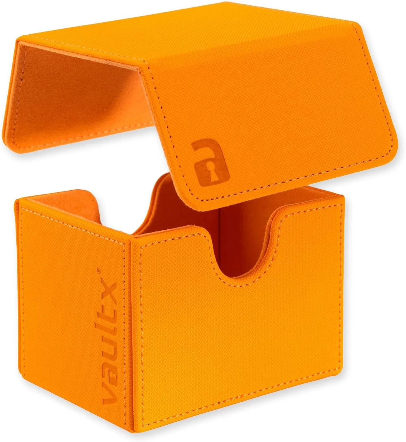 Vault X Trading Card Sideloading Deck Box, 100  sleeved cards, Premium Exo-Tec Material, Card Holder Storage Box, Detachable Magnetic Lid, for MTG Commander Game, TCG (Orange)