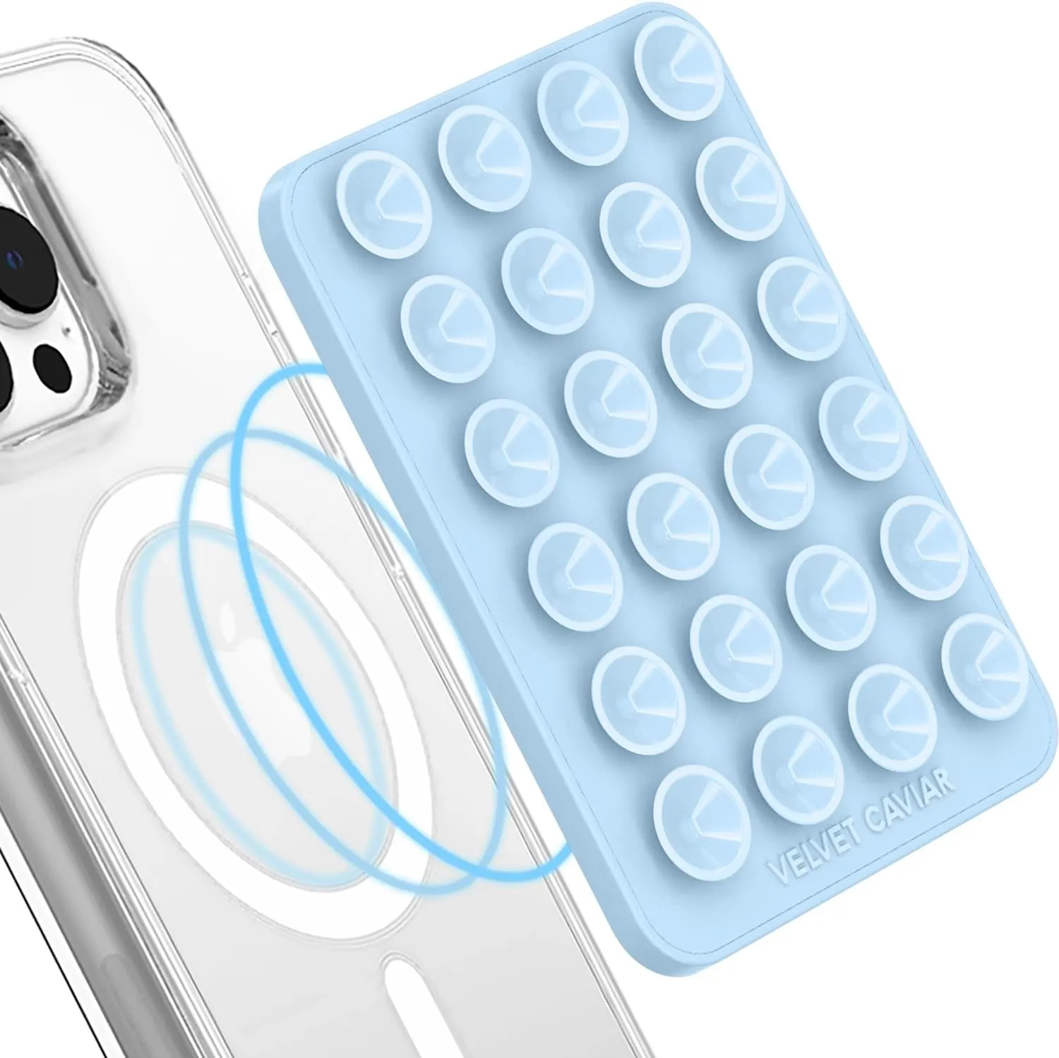 Velvet Caviar Suction Cup Phone Case Mount Compatible with MagSafe Devices Only - Magnetic Silicone Sticky Phone Grip Holder for iPhone Back of Phone - Mirror Gripper (Blue)