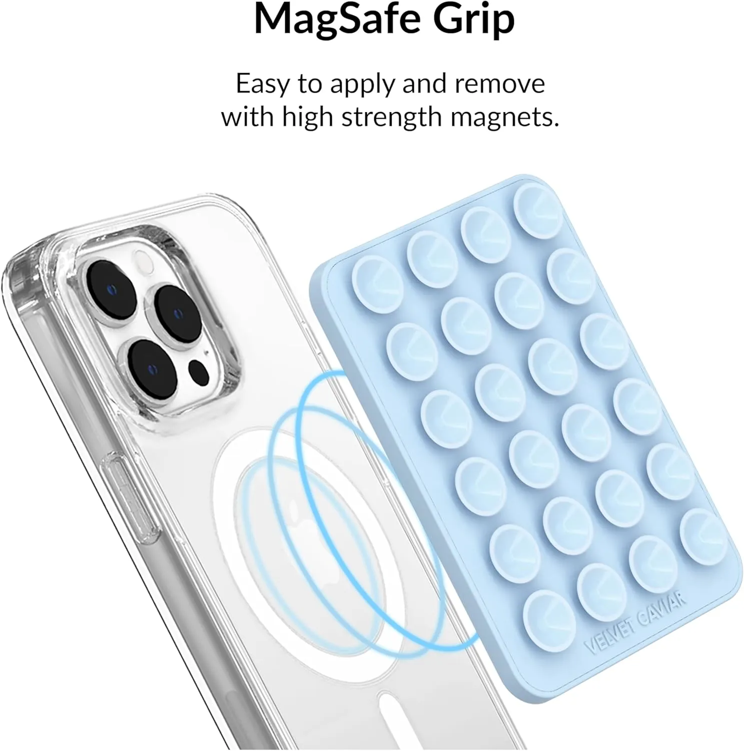 Velvet Caviar Suction Cup Phone Case Mount Compatible with MagSafe Devices Only - Magnetic Silicone Sticky Phone Grip Holder for iPhone Back of Phone - Mirror Gripper (Blue)